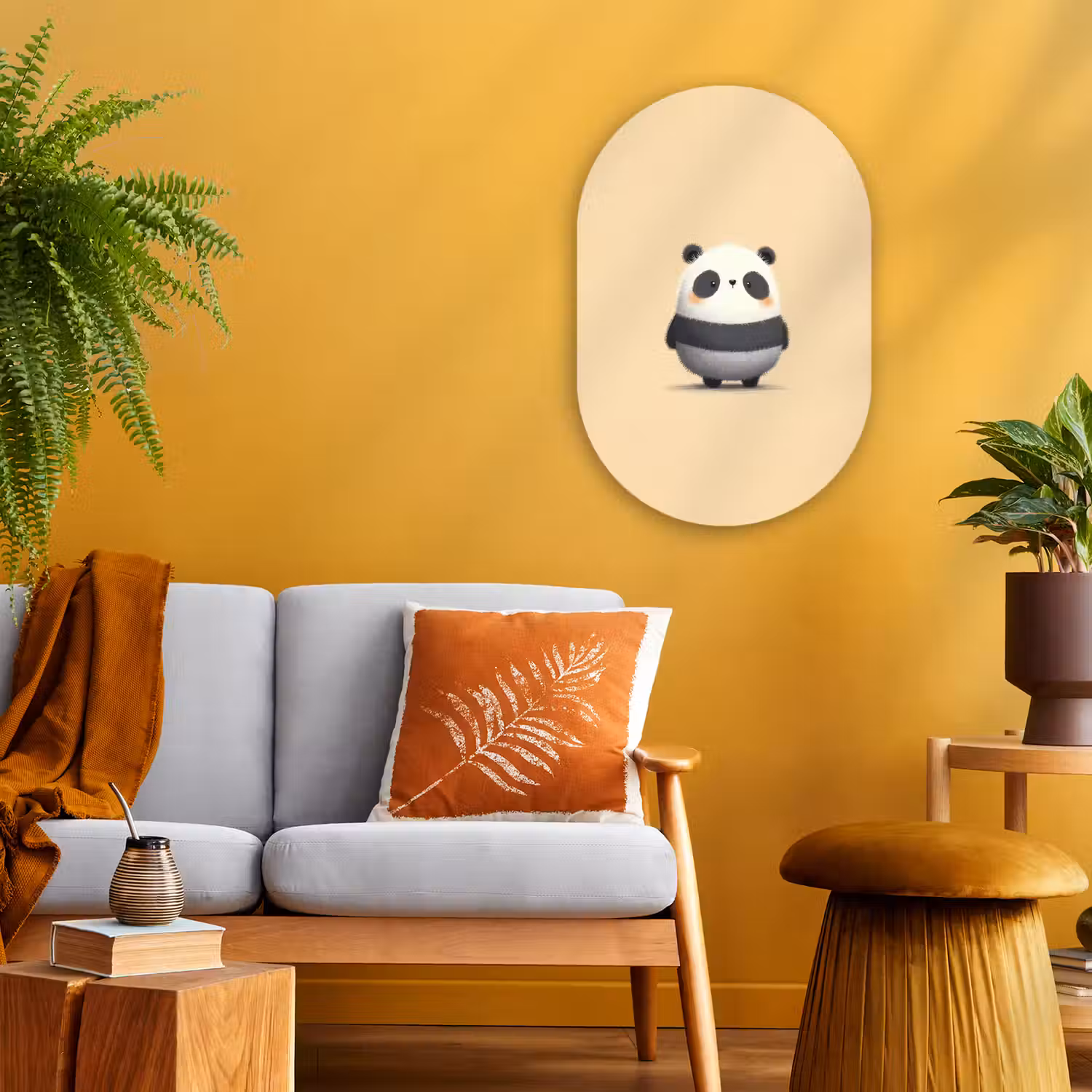 Panda - Beige - Minimalistisch Wandcirkel Ovaal Forex klein -sfeer4