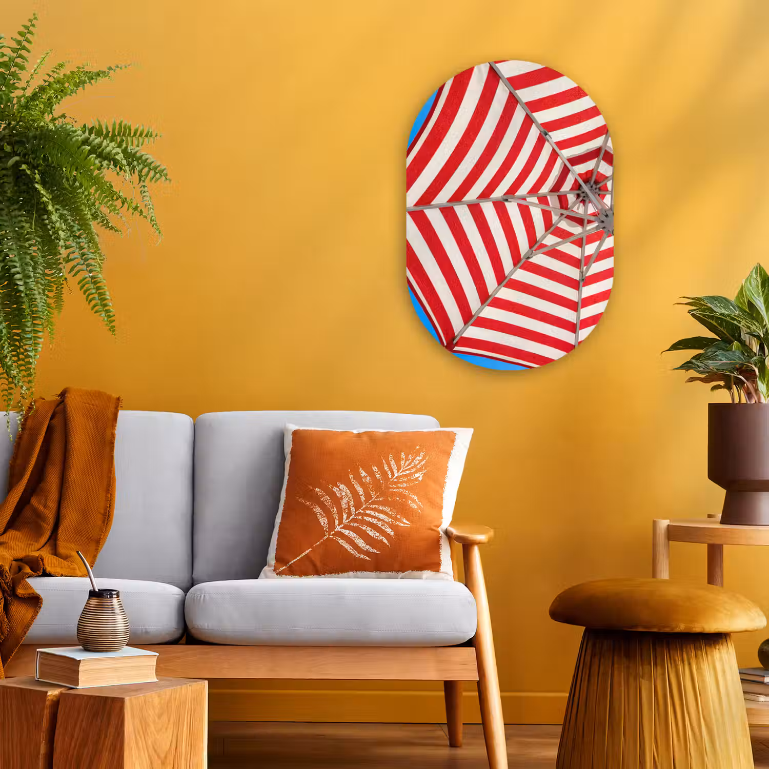 Parasol - Strepen - Zomer - Rood - Blauw Wandcirkel Ovaal Forex klein -sfeer4