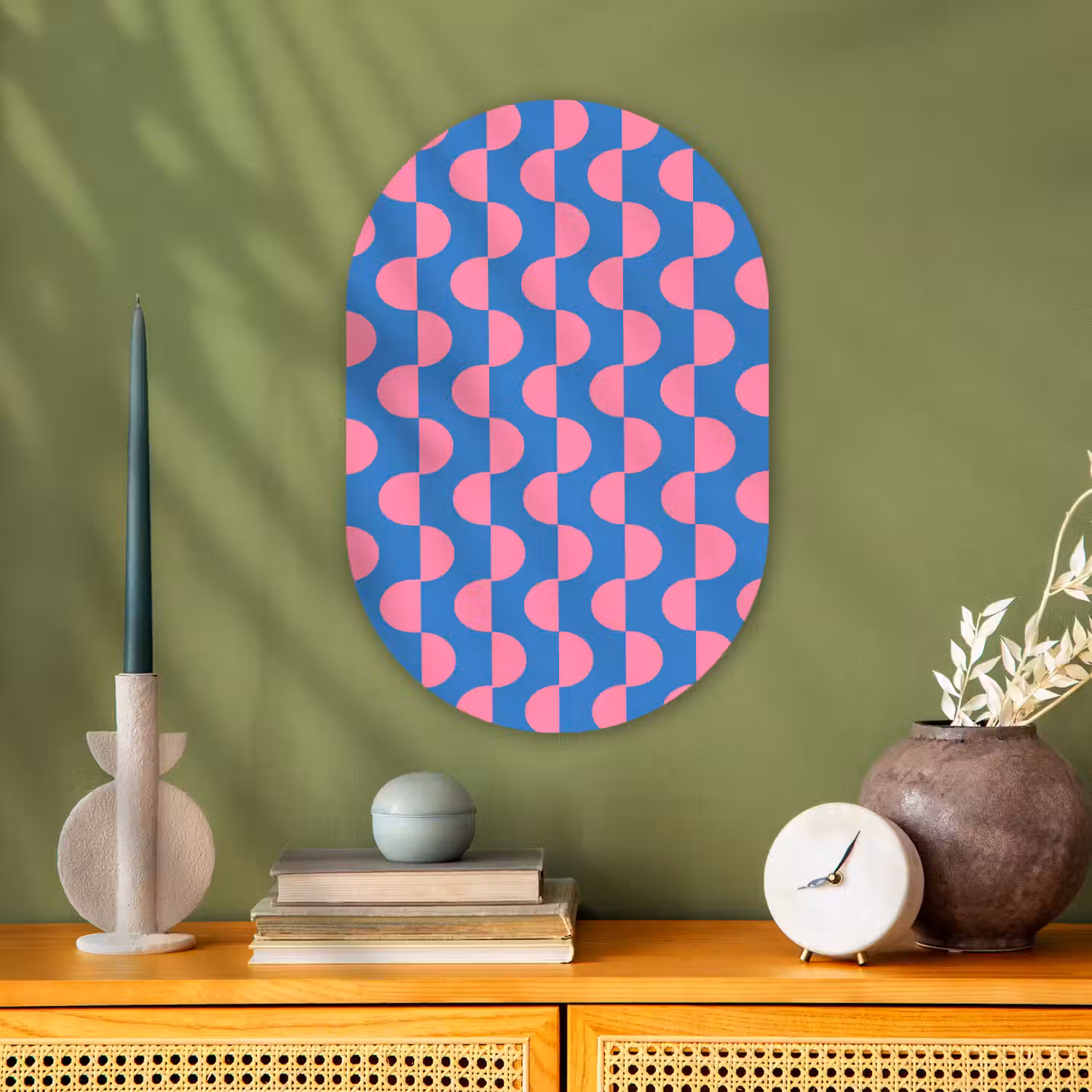 Patroon - Halve cirkels - Abstract - Modern - Roze - Blauw Wandcirkel Ovaal Forex klein -sfeer2