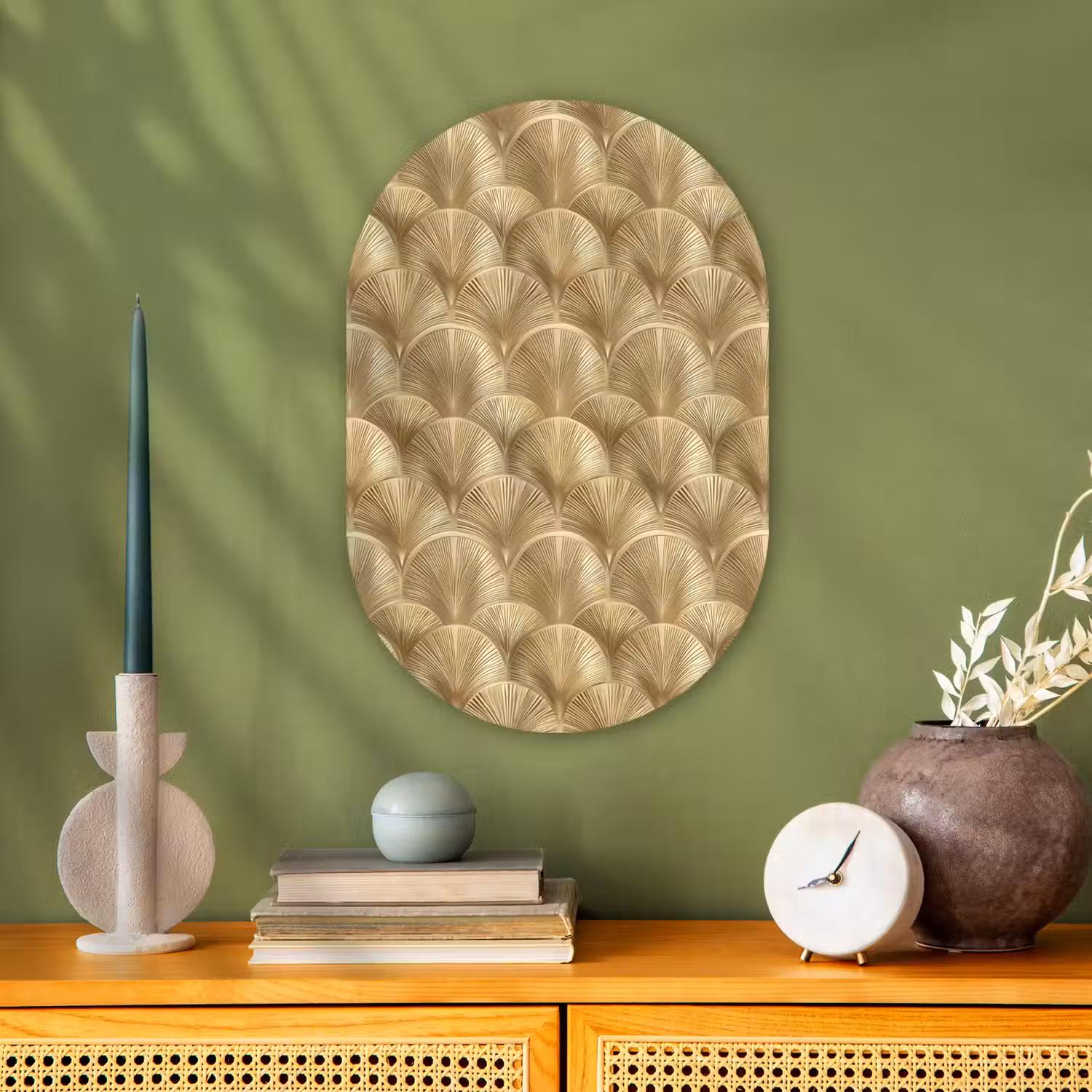 Patroon - Waaier - Goud Wandcirkel Ovaal Forex klein 630 -sfeer2