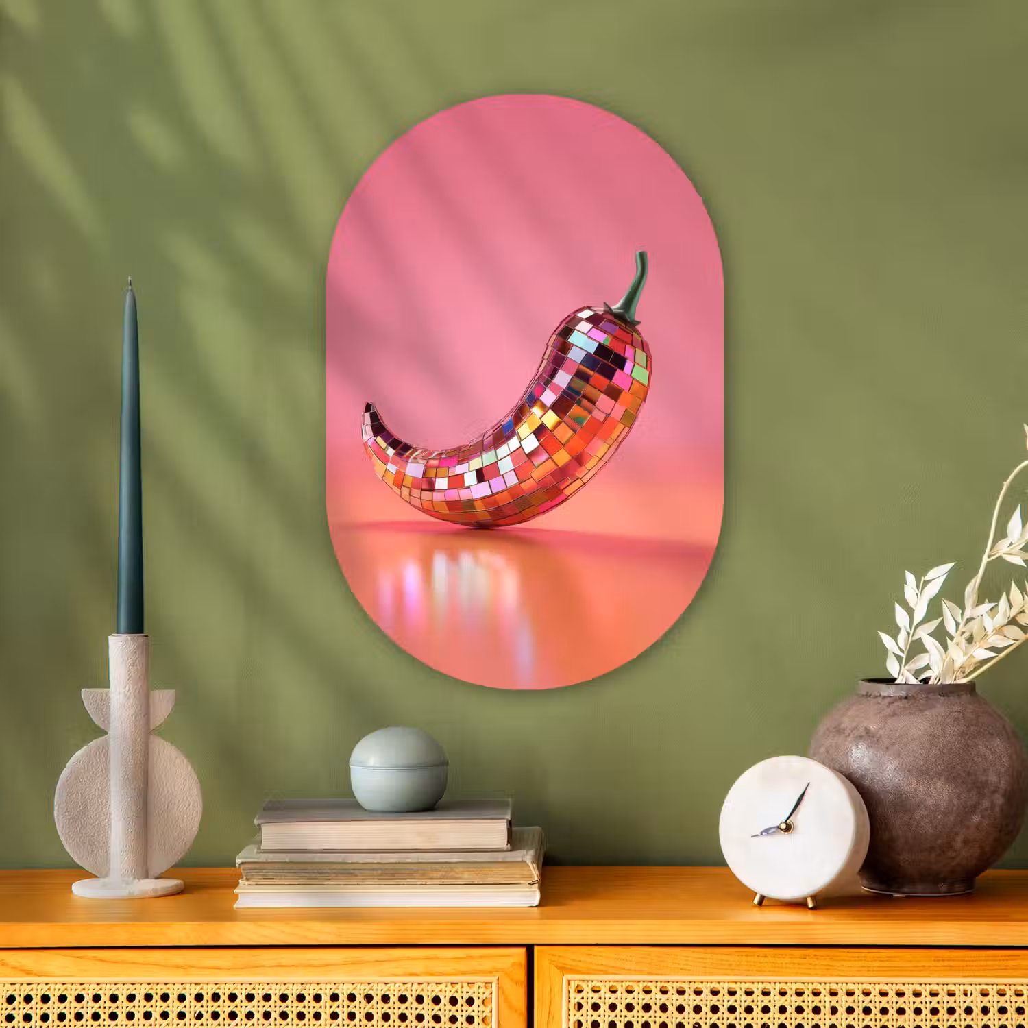 Peper - Disco - Rood - Glitter Wandcirkel Ovaal Forex klein -sfeer2