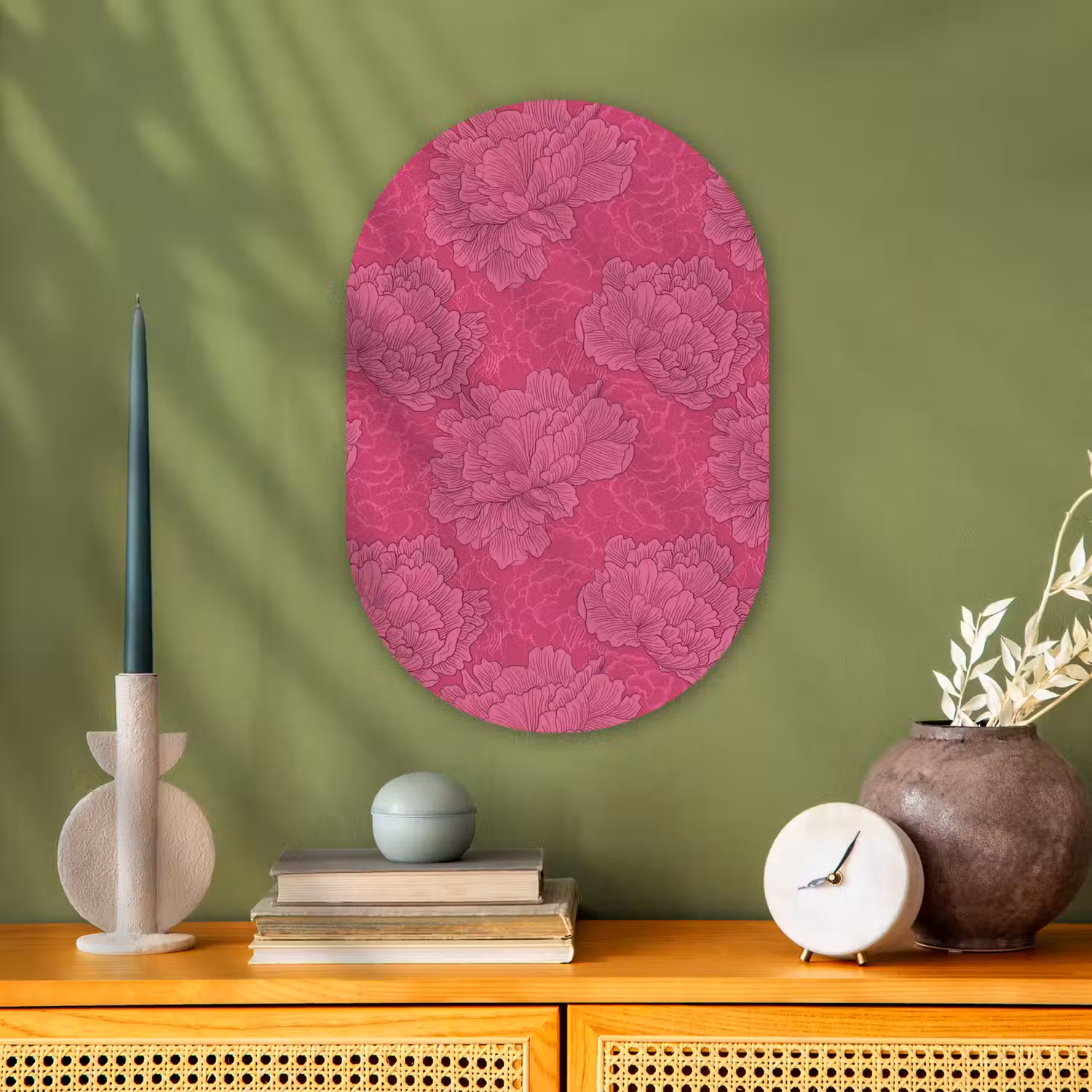 Pioenrozen - Energiek - Roze Wandcirkel Ovaal Forex klein 630 -sfeer2