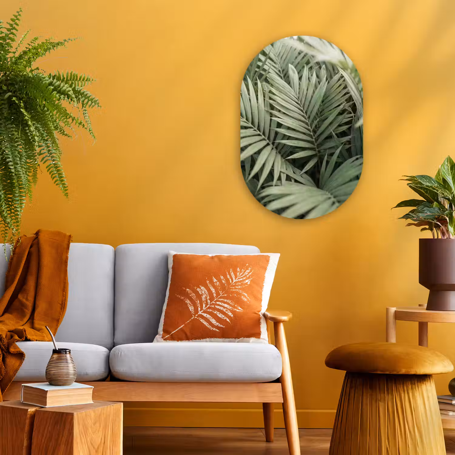 Plant - Palmbladeren - Natuur - Groen Wandcirkel Ovaal Forex klein -sfeer4