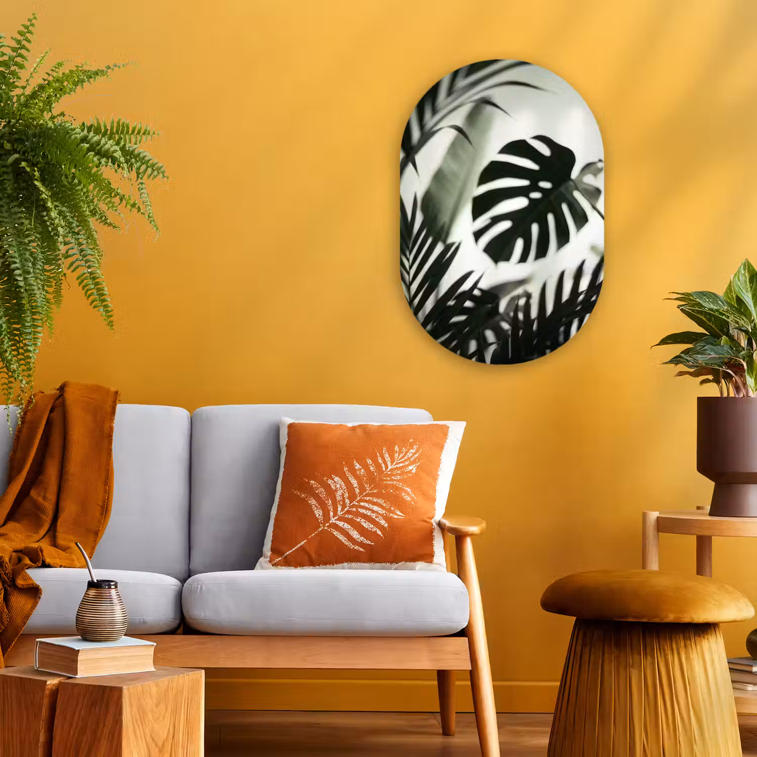 Planten - Bladeren - Natuur - Minimalistisch - Groen Wandcirkel Ovaal Forex klein -sfeer4