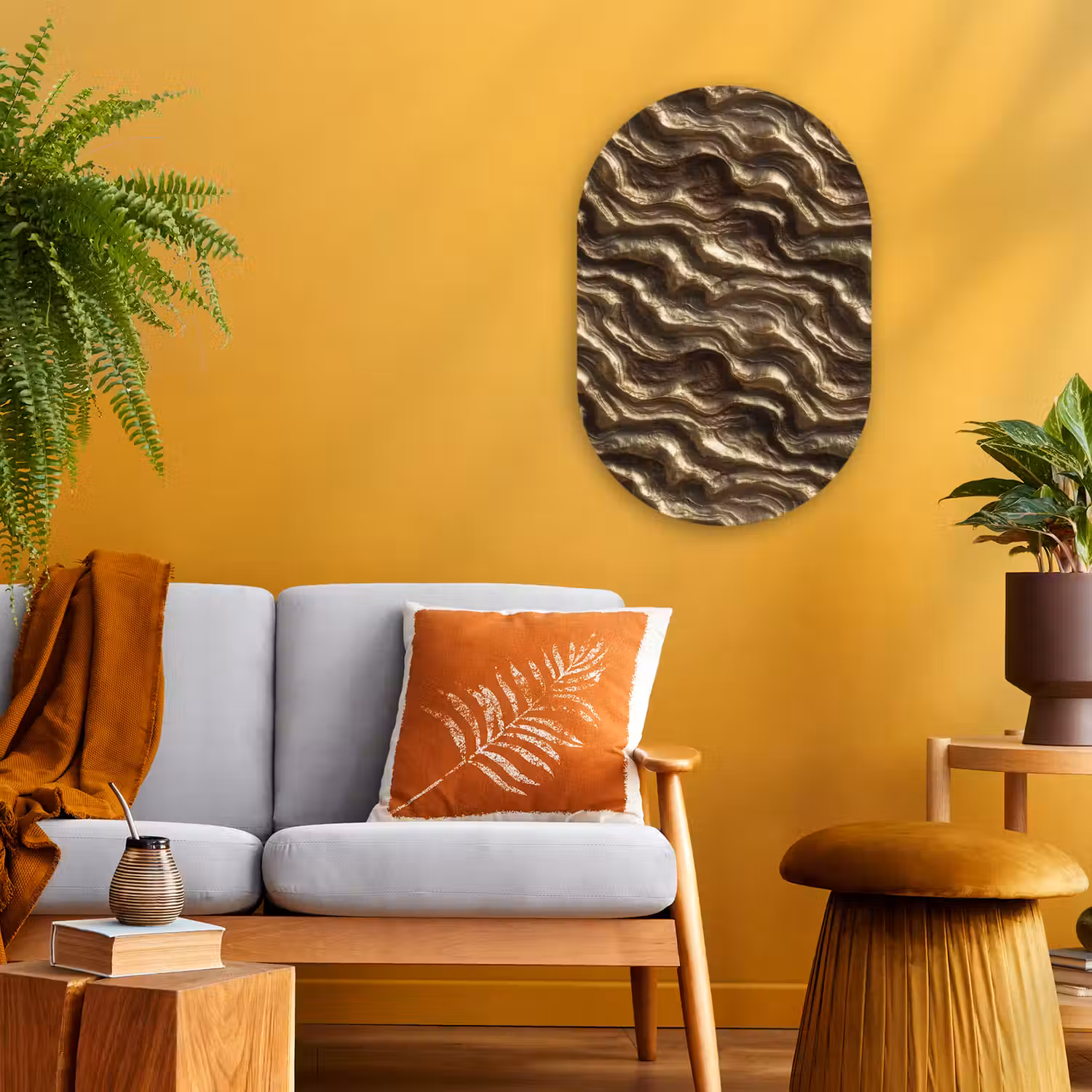 Reliëf - Golven - Abstract - Bronsgoud Wandcirkel Ovaal Forex klein 630 -sfeer4