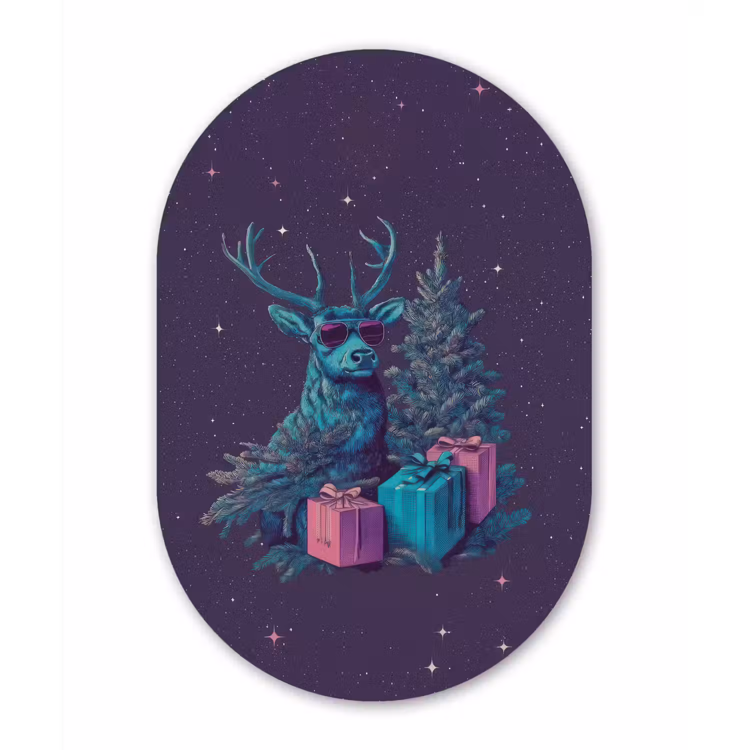 Rendier - Zonnebril - Neon - Kerstboom Wandcirkel Ovaal Forex klein -3d