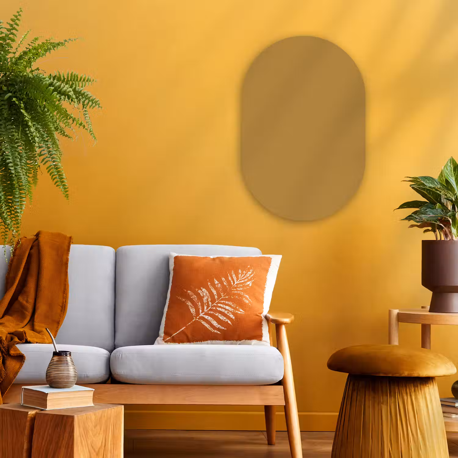 Rhythmic - Ochre - Geel Wandcirkel Ovaal Forex klein 630 -sfeer4