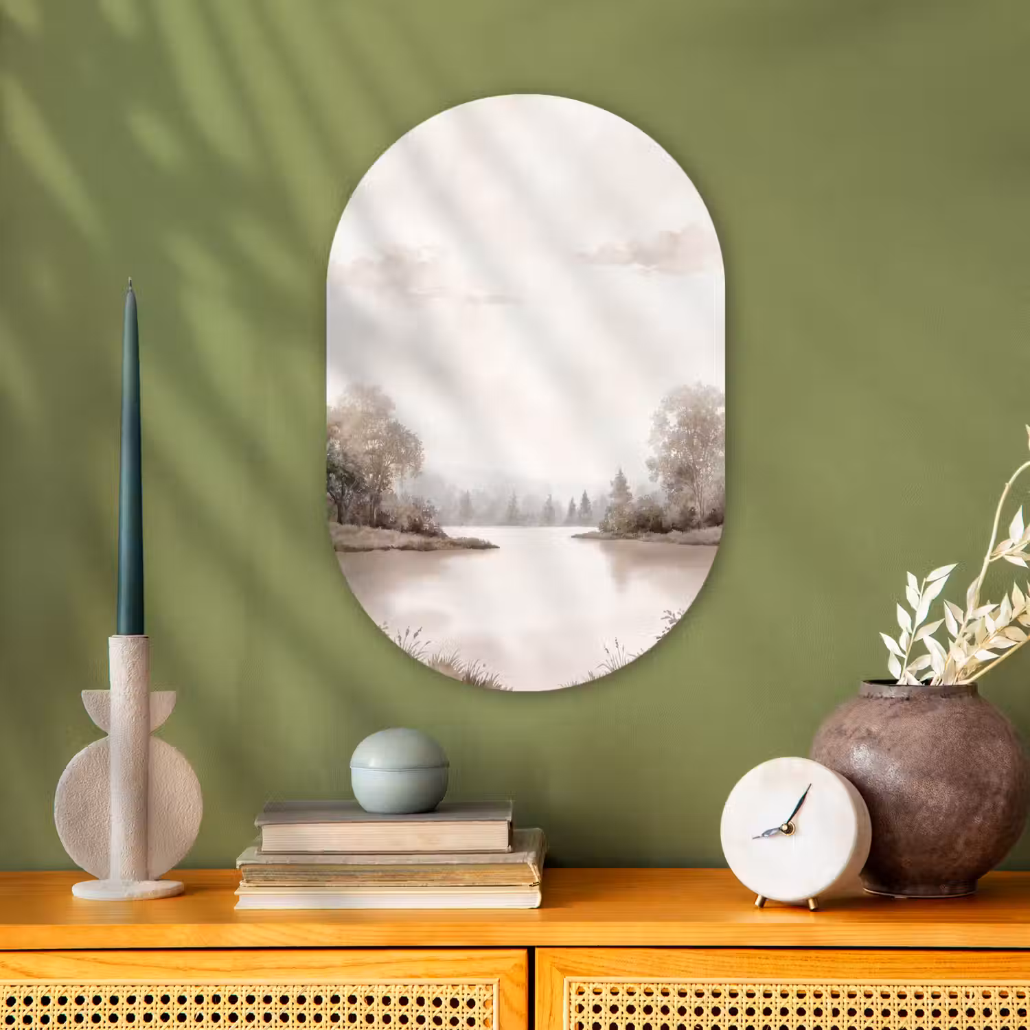 Rivierlandschap - Minimalistisch - Aardetinten Wandcirkel Ovaal Forex klein -sfeer2