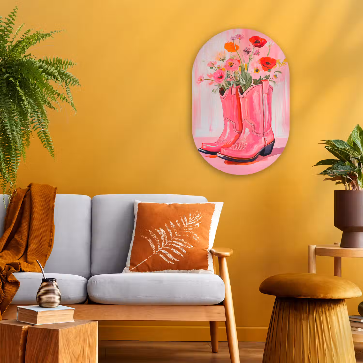 Roze - Bloemen - Cowboy Wandcirkel Ovaal Forex klein -sfeer4