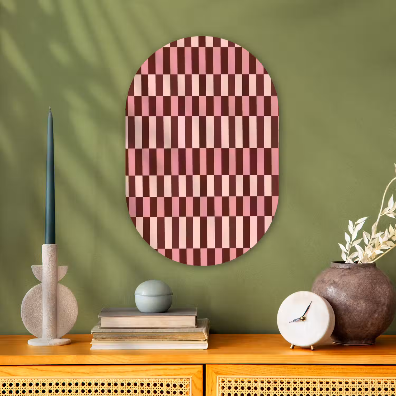 Roze - Rood - Blokjes Wandcirkel Ovaal Forex klein 630 -sfeer2