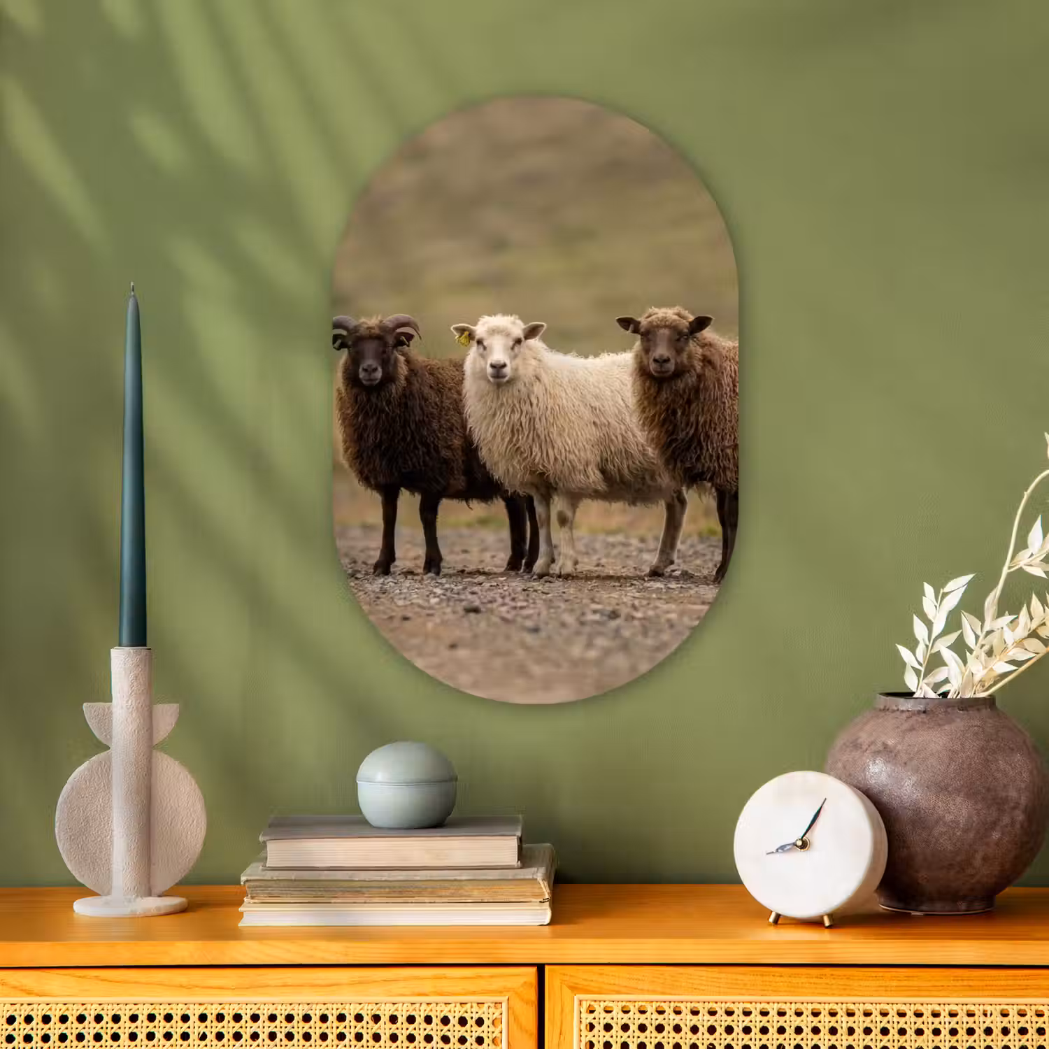 Schapen - Bruin - Wit - Grindpad Wandcirkel Ovaal Forex klein -sfeer2