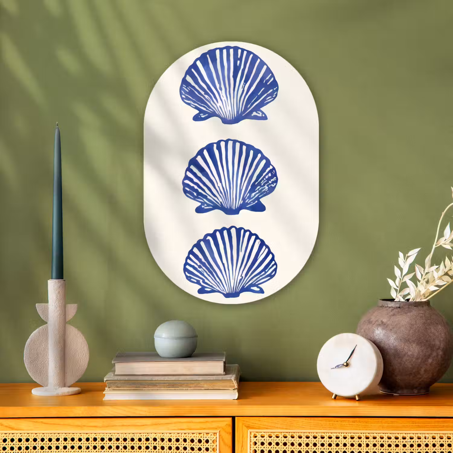 Schelpen - Blauw - Patroon Wandcirkel Ovaal Forex klein -sfeer2