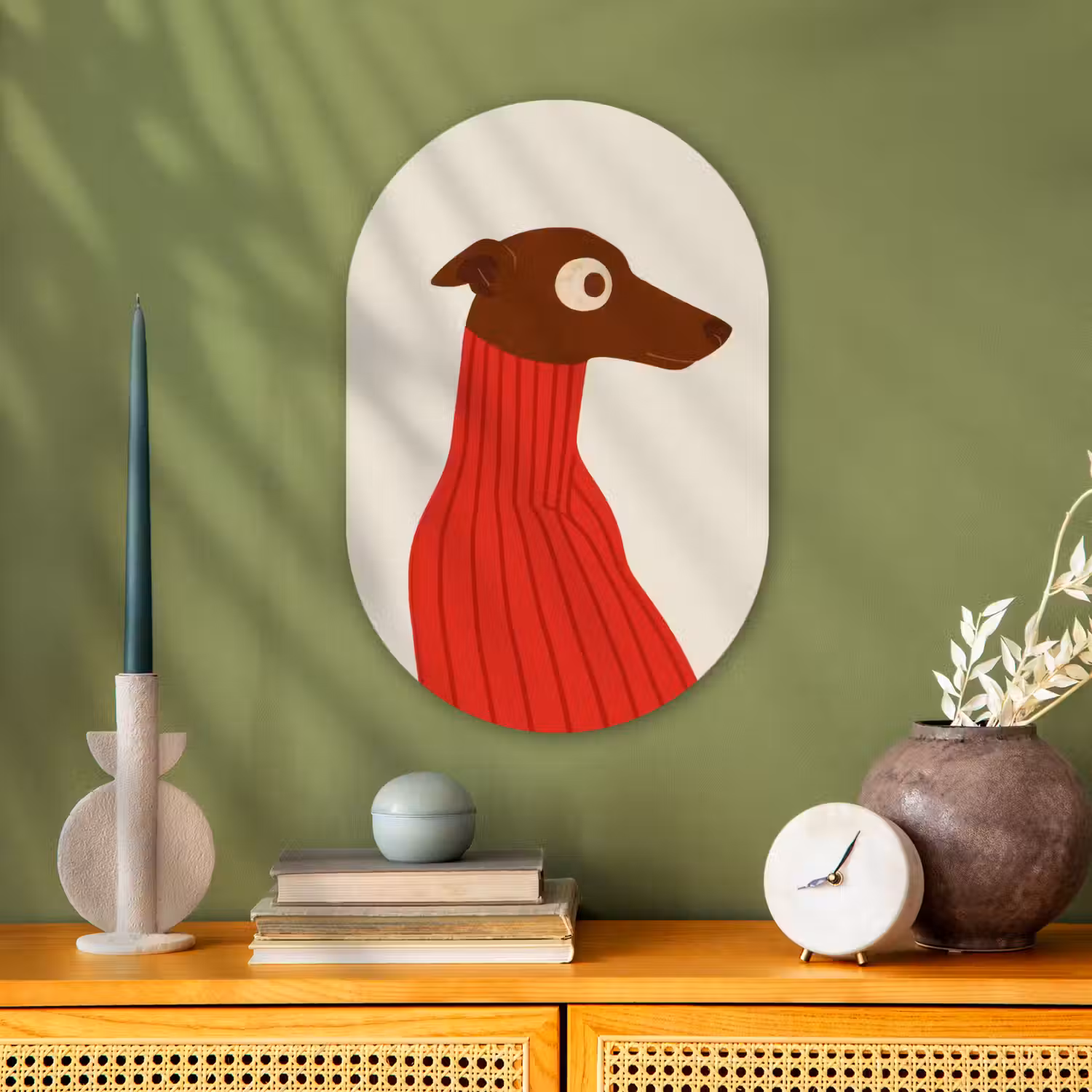 Silhouet - Hond - Trui - Rood Wandcirkel Ovaal Forex klein -sfeer2