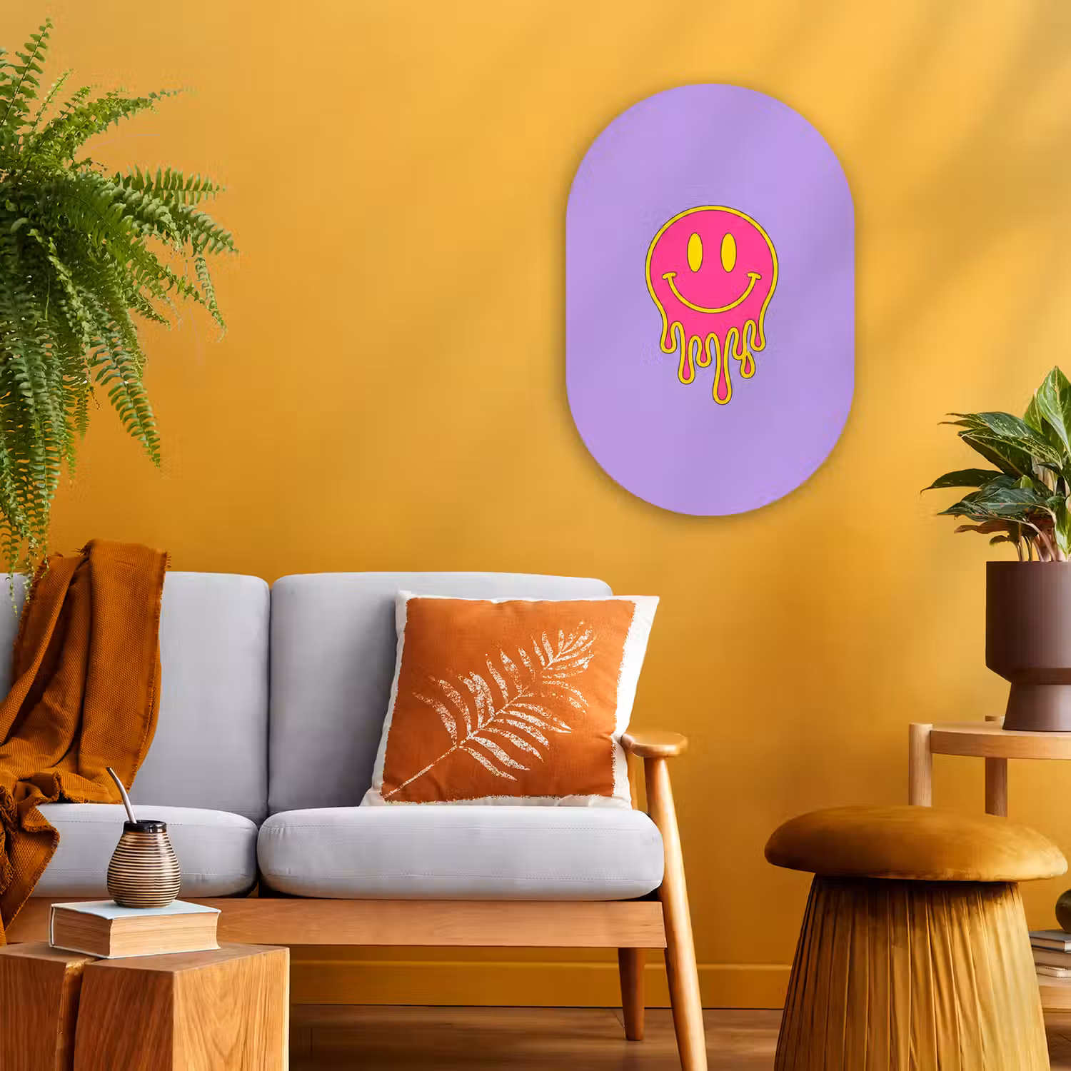Smiley - Drip - Neon Wandcirkel Ovaal Forex klein -sfeer4