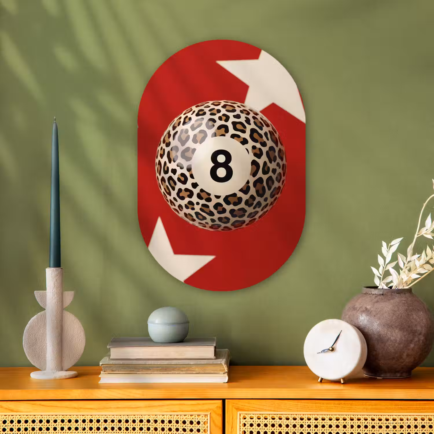 Spel - Dierenprint - Nummer 8 - Modern - Rood Wandcirkel Ovaal Forex klein -sfeer2
