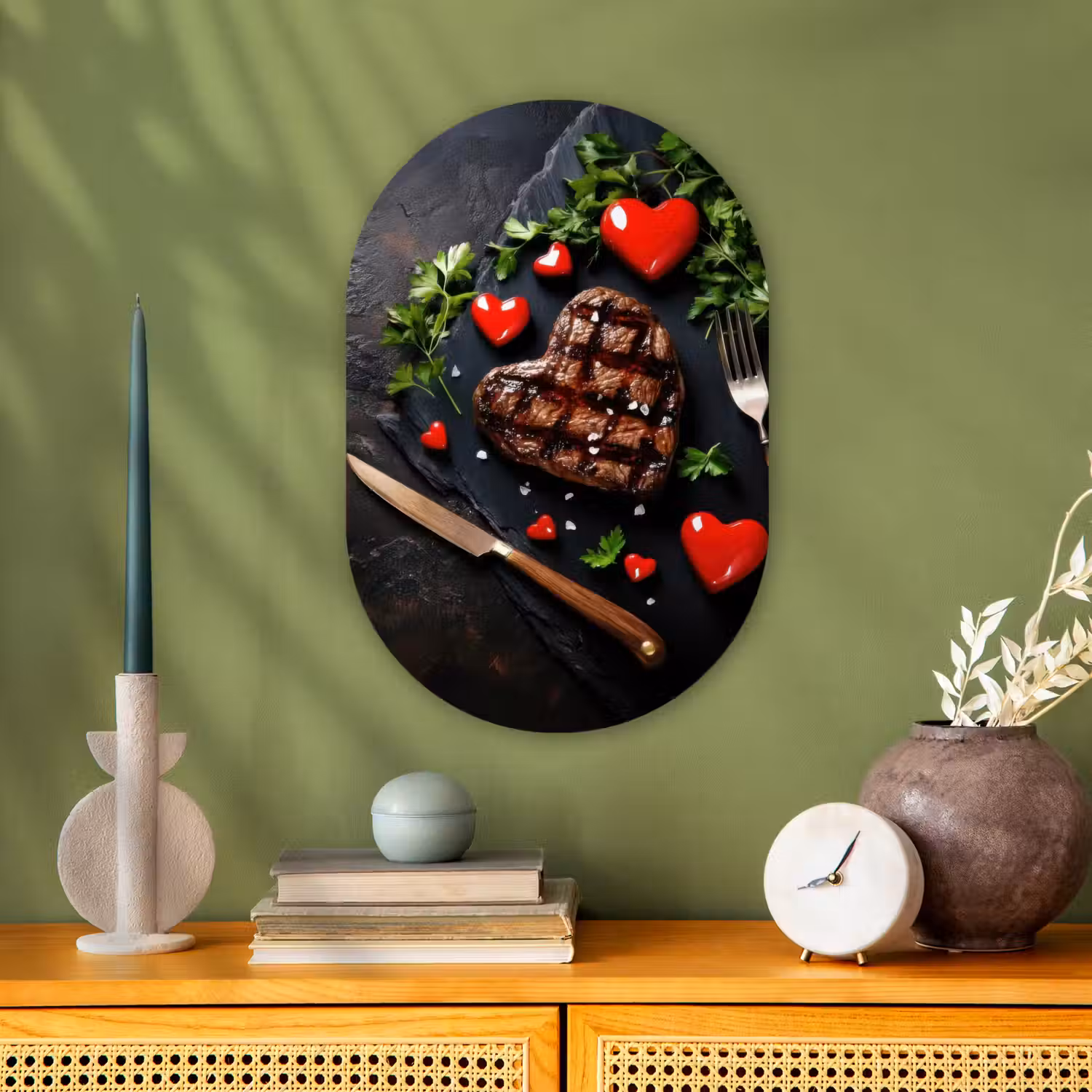 Steak - Hart - Bestek Wandcirkel Ovaal Forex klein -sfeer2