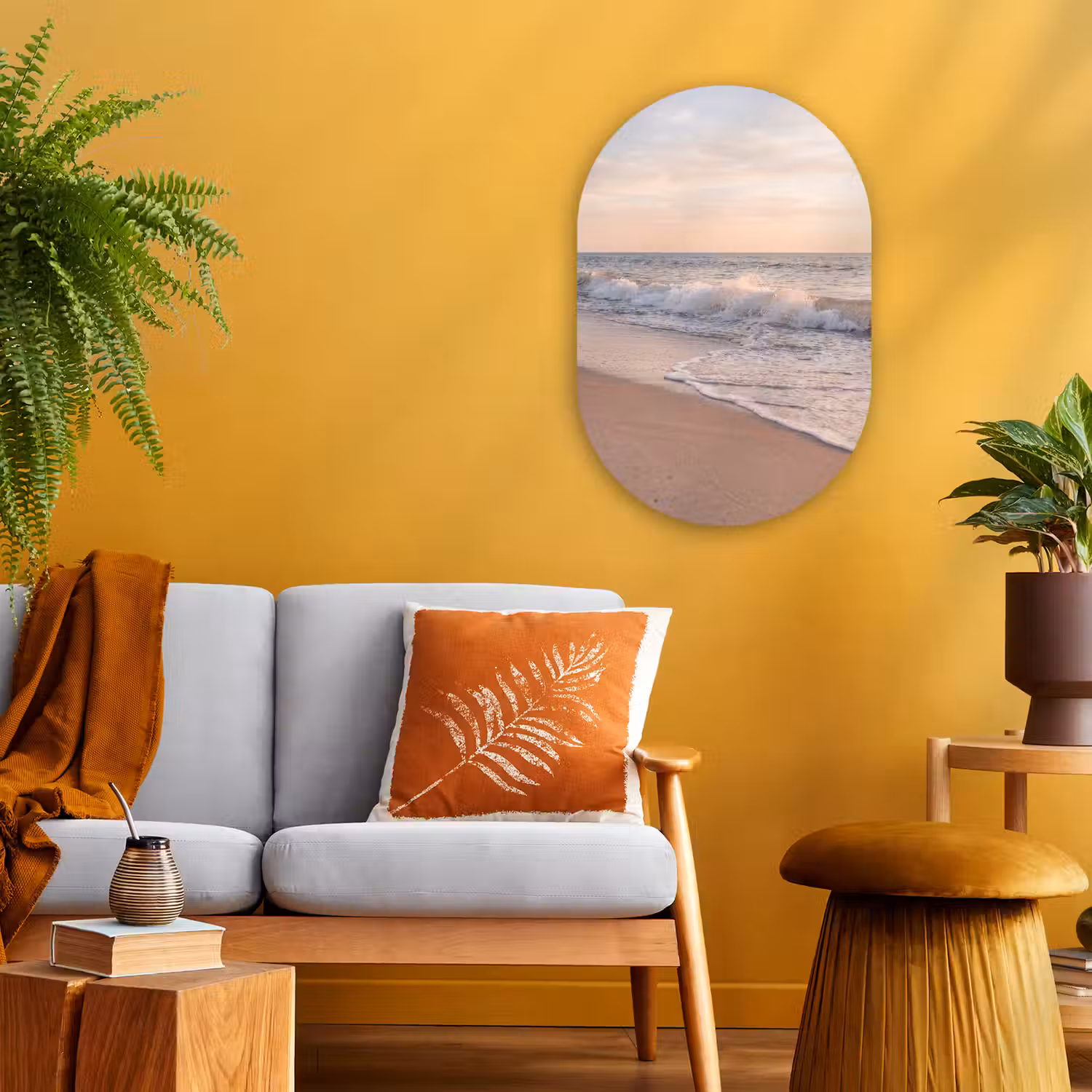Strand - Zee - Golven - Natuur - Zonsondergang Wandcirkel Ovaal Forex klein -sfeer4