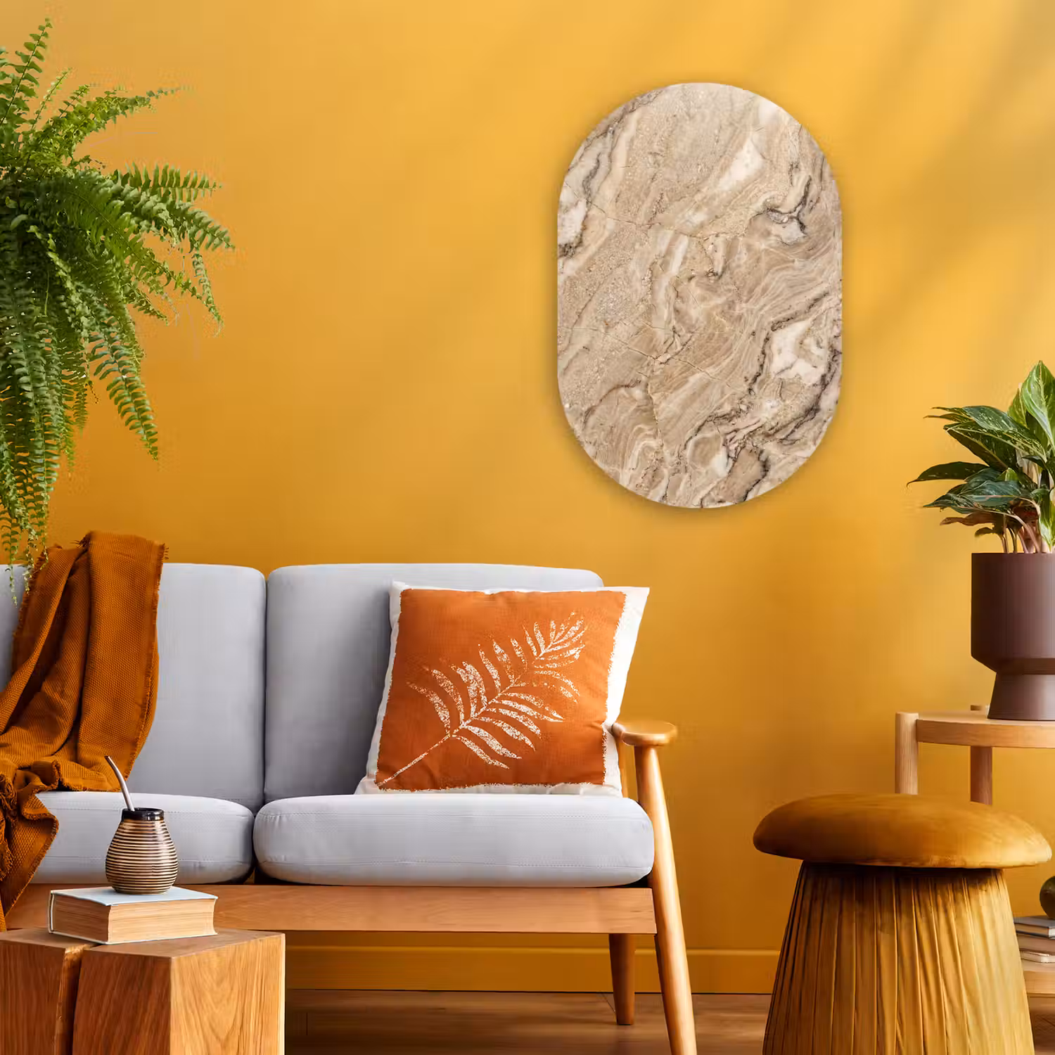 Textuur - Aders - Abstract - Modern - Beige Wandcirkel Ovaal Forex klein -sfeer4