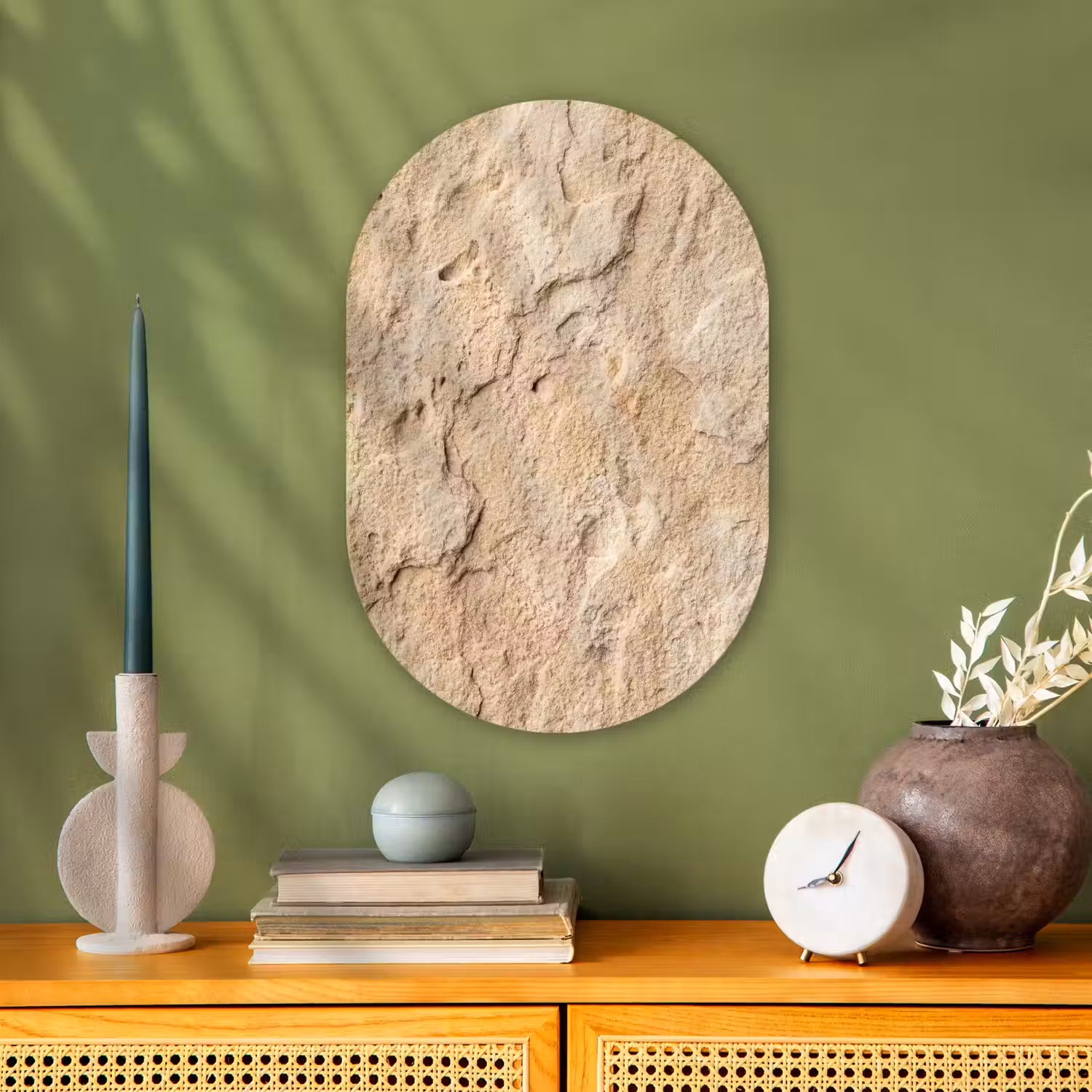 Textuur - Steen - Natuur - Beige Wandcirkel Ovaal Forex klein -sfeer2