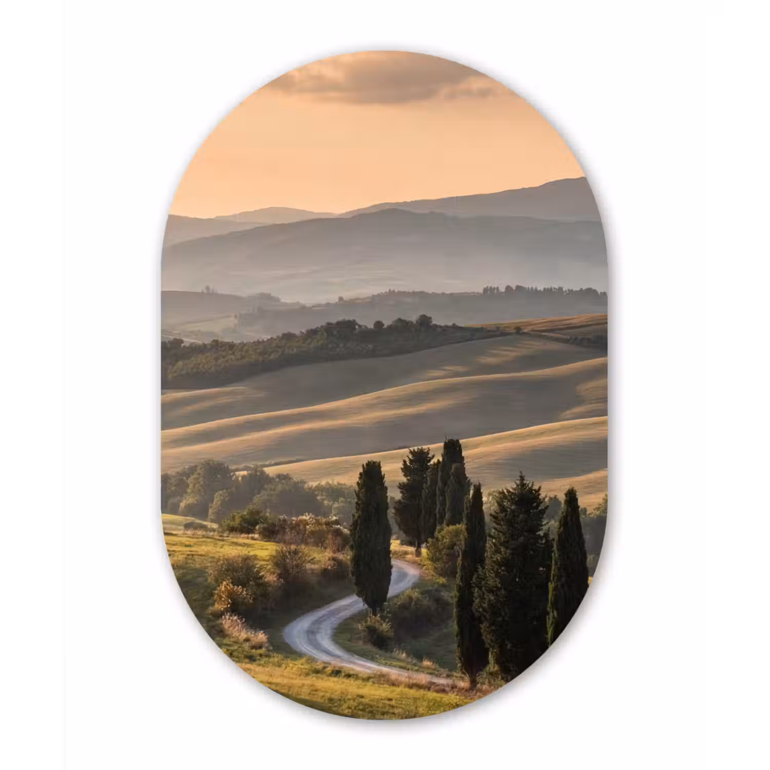 Toscaans - Landschap - Heuvels Wandcirkel Ovaal Forex klein -3d