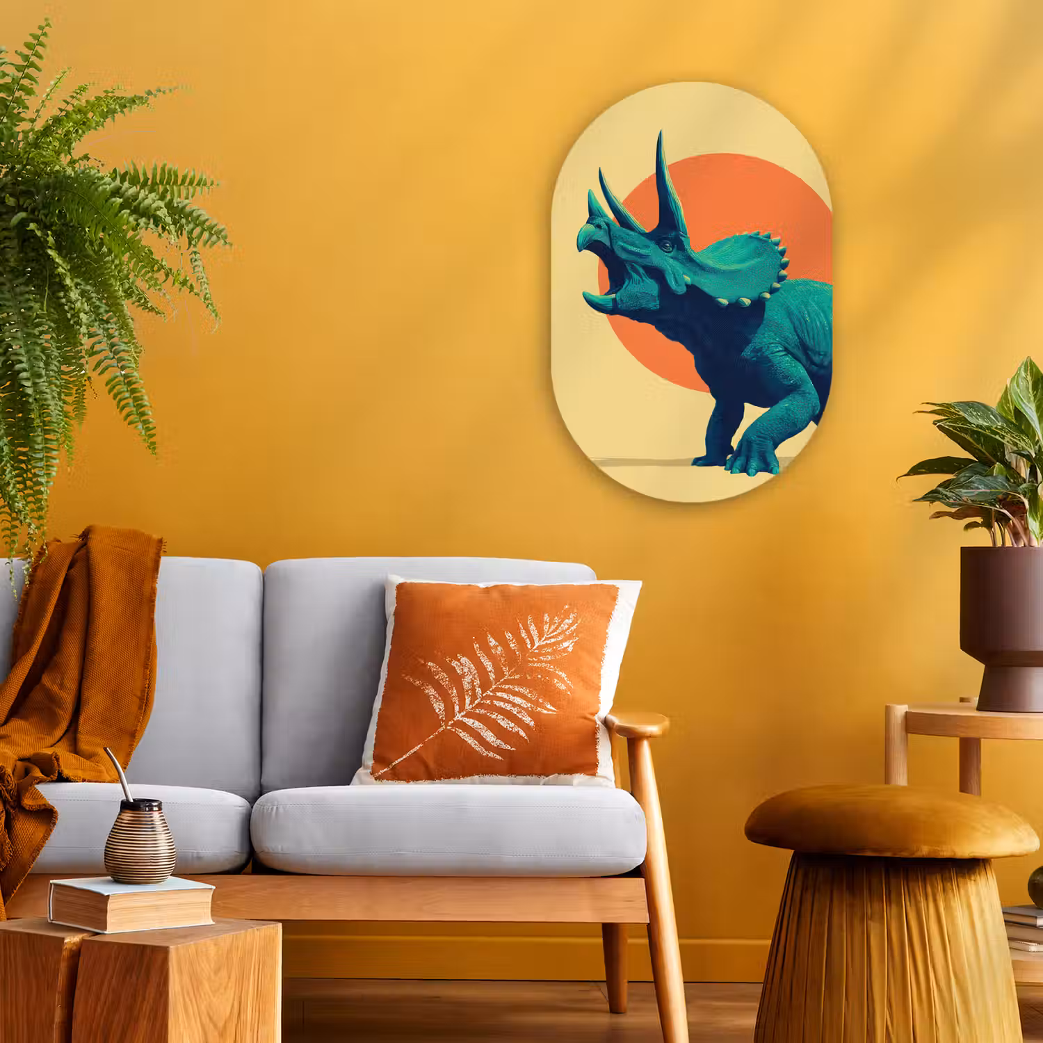 Triceratops - Cirkel - Oranje - Hoorns Wandcirkel Ovaal Forex klein -sfeer4