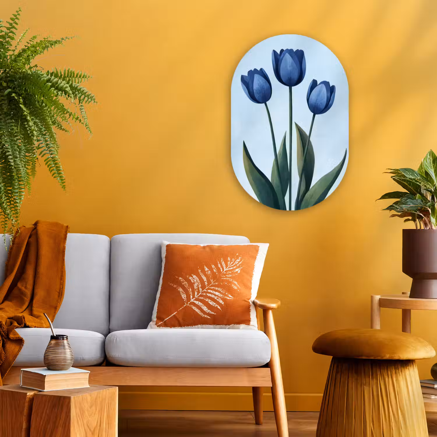 Tulpen - Blauw - Bladeren Wandcirkel Ovaal Forex klein -sfeer4
