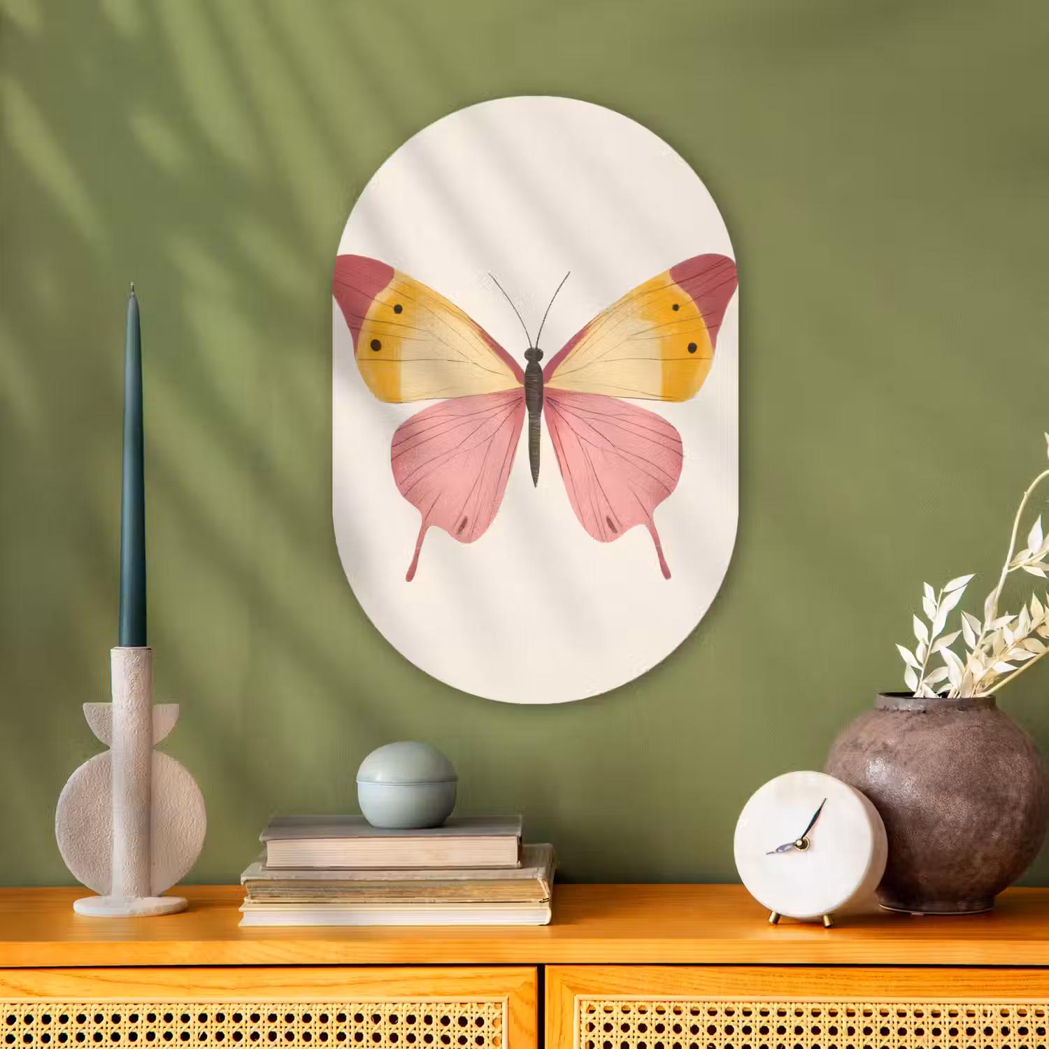 Vlinder - Illustratie - Roze Wandcirkel Ovaal Forex klein -sfeer2