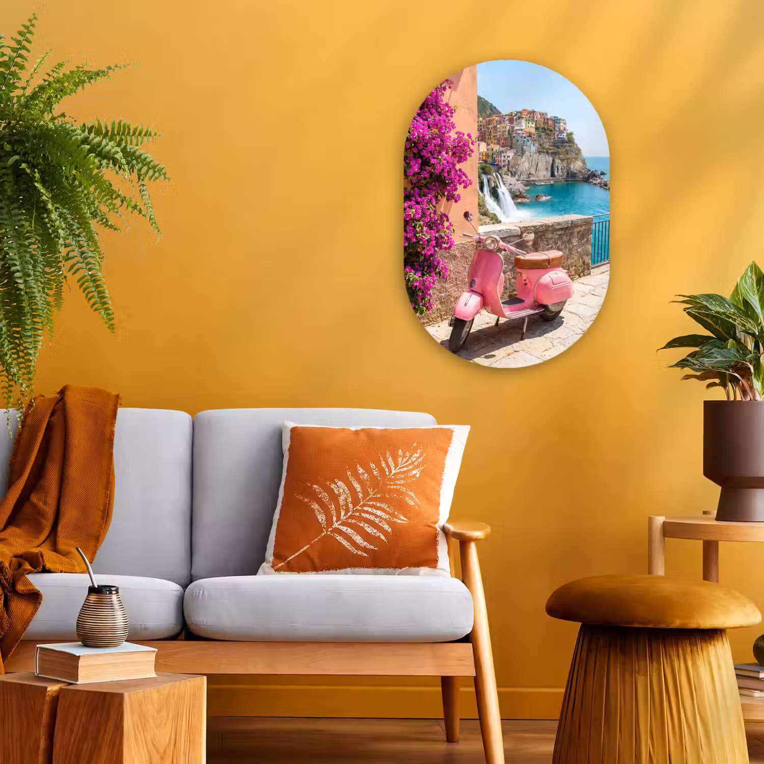 Voertuig - Roze - Kust - Zomer - Reizen Wandcirkel Ovaal Forex klein -sfeer4