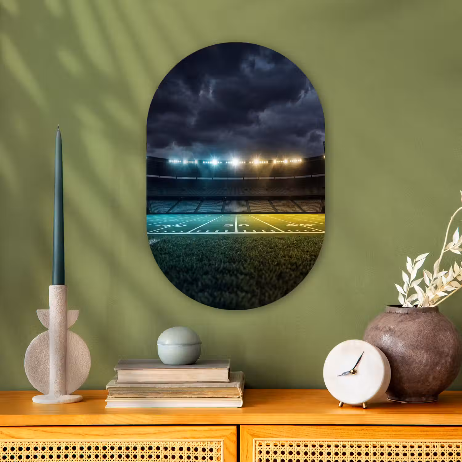 Voetbal - Stadion - Nacht - Modern Wandcirkel Ovaal Forex klein -sfeer2