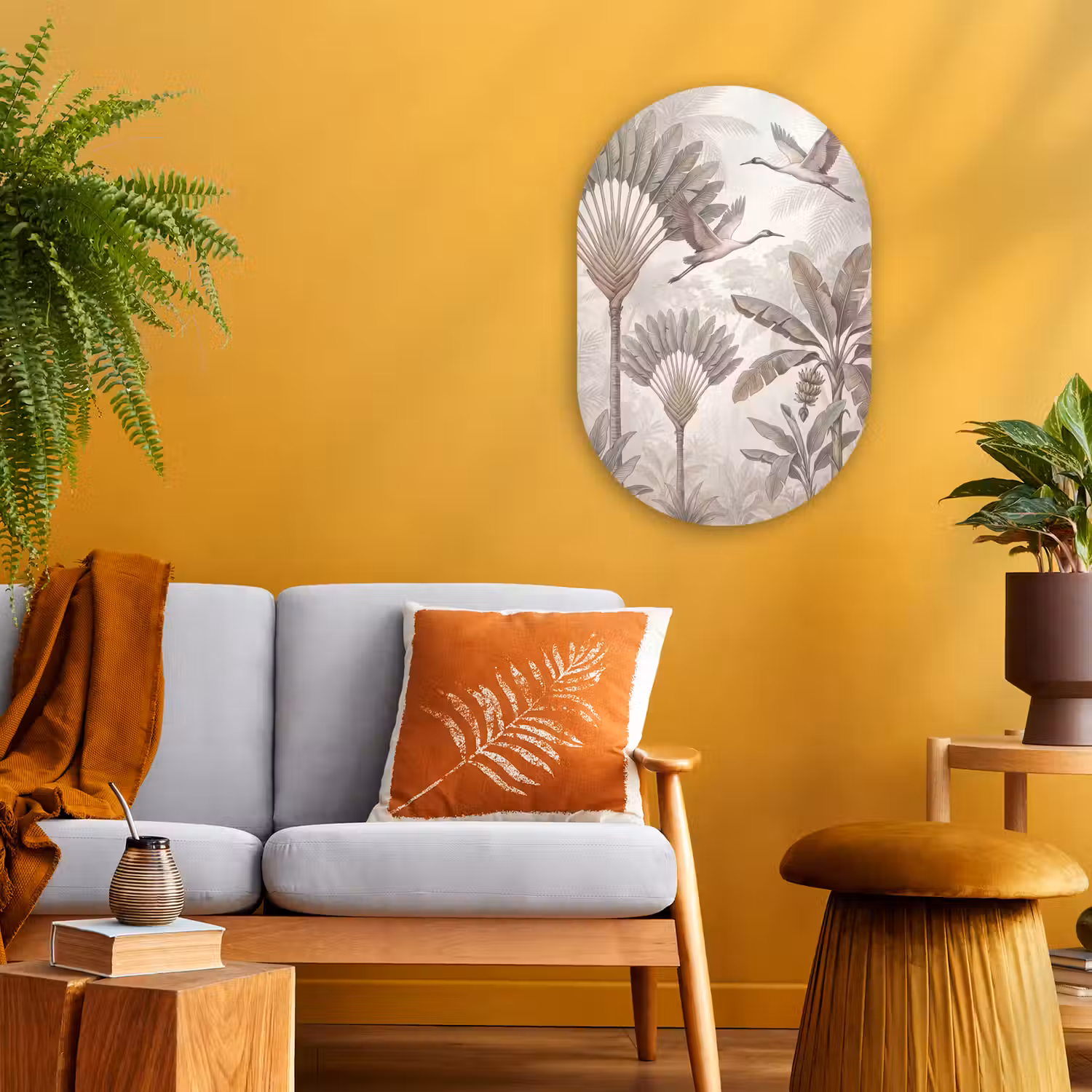Vogel - Tropisch - Jungle - Natuur - Beige Wandcirkel Ovaal Forex klein -sfeer4