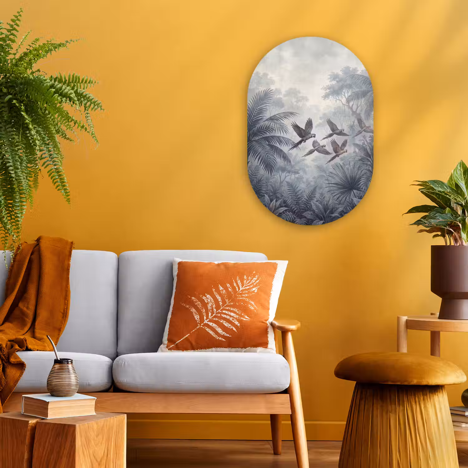 Vogel - Vliegend - Jungle - Vintage - Dieren Wandcirkel Ovaal Forex klein -sfeer4