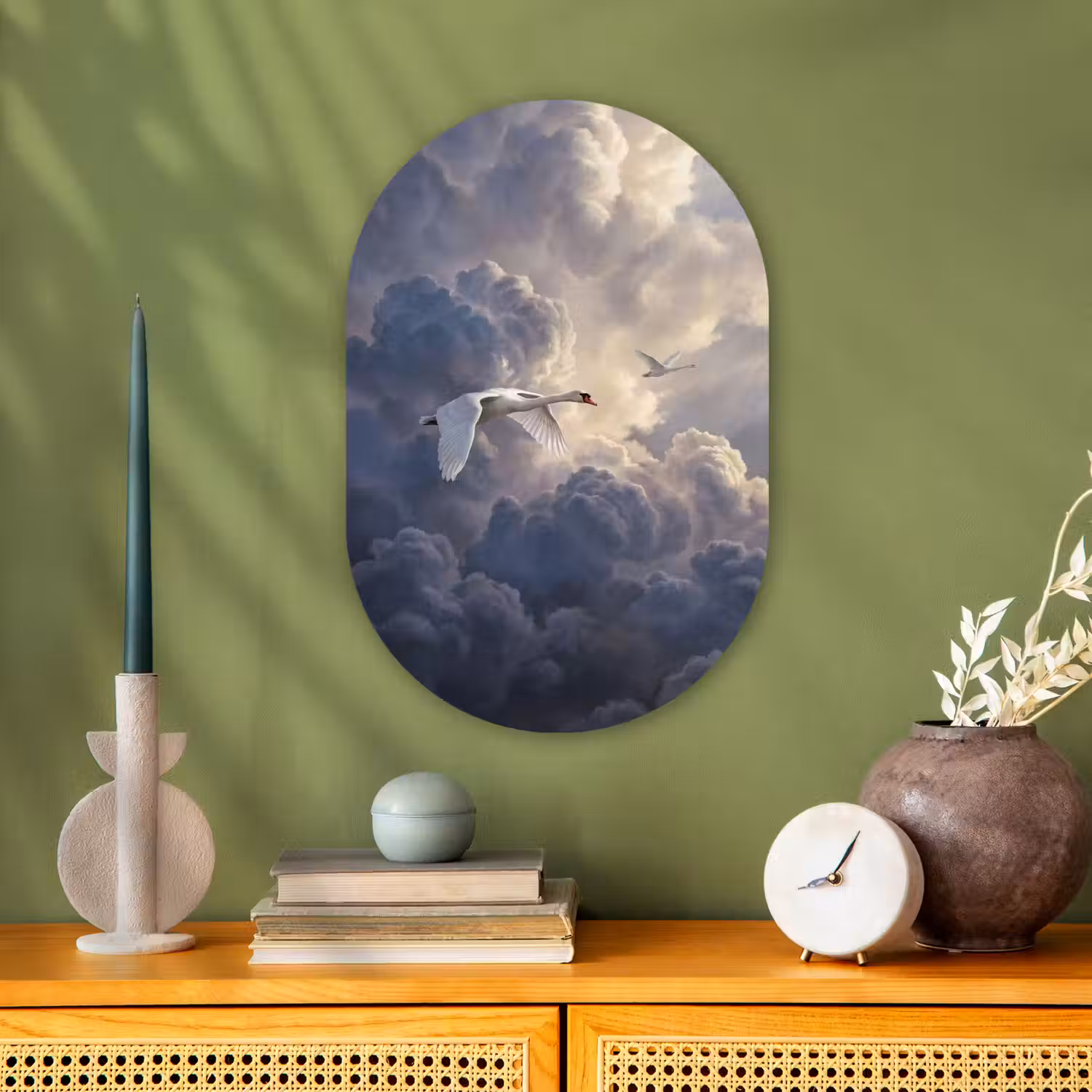 Vogel - Vliegend - Natuur - Wit - Wolken Wandcirkel Ovaal Forex klein -sfeer2