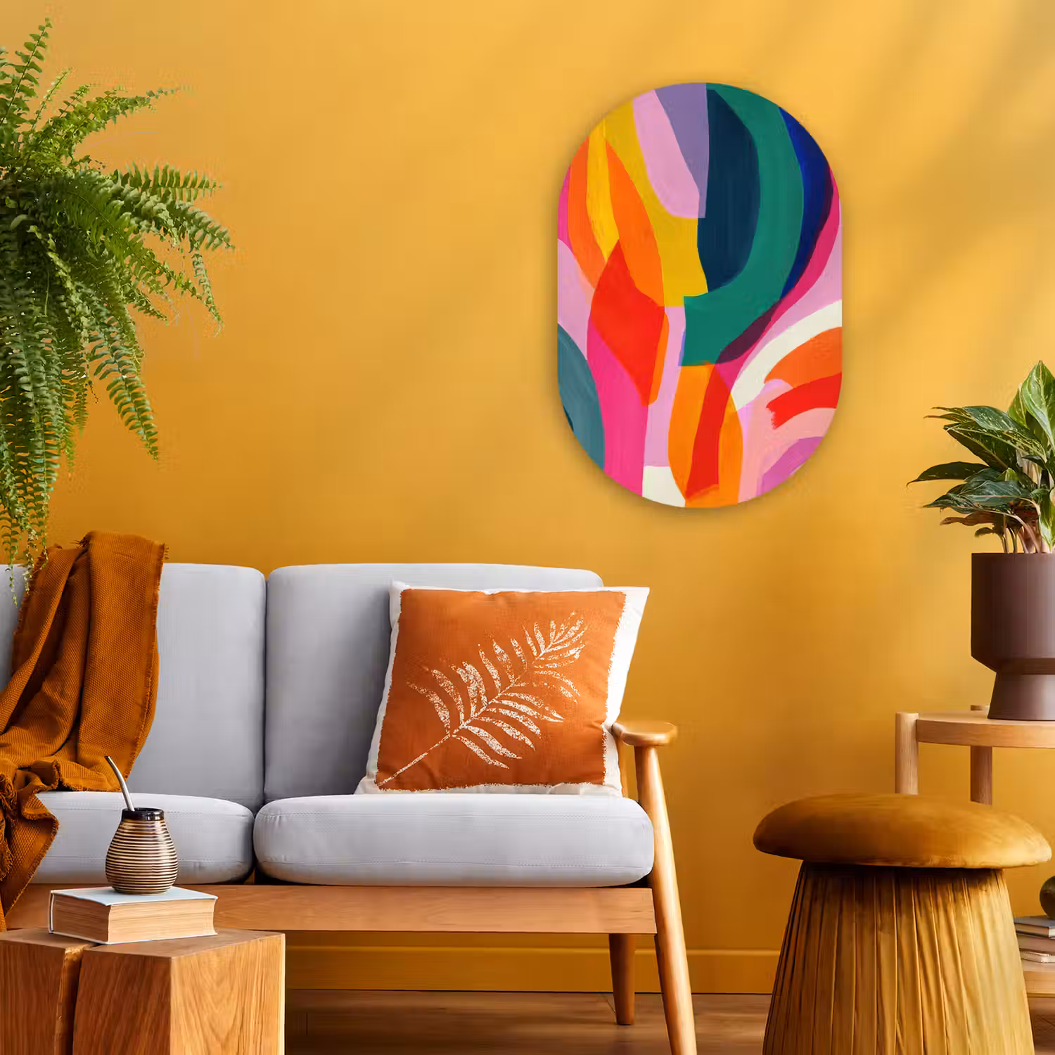 Vormen - Golvend - Abstract - Felroze Wandcirkel Ovaal Forex klein -sfeer4