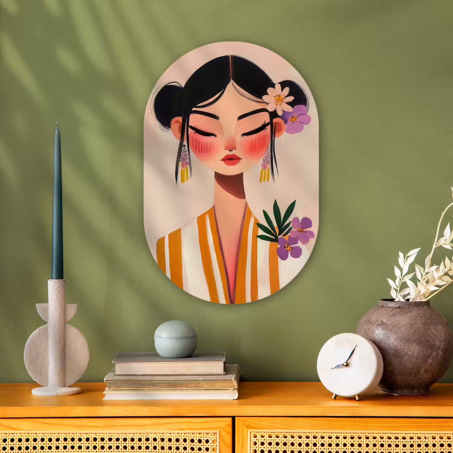 Vrouw - Bloemen - Pastel Wandcirkel Ovaal Forex klein -sfeer2