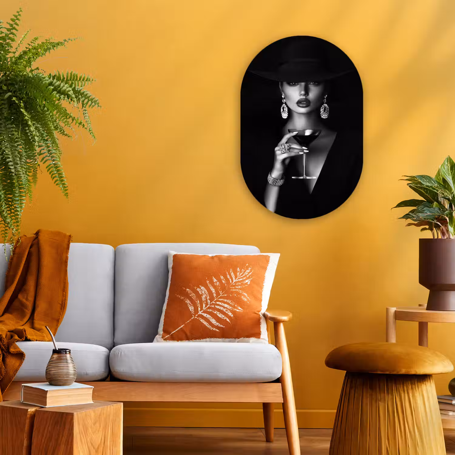 Vrouw - Cocktail - Chic Wandcirkel Ovaal Forex klein -sfeer4