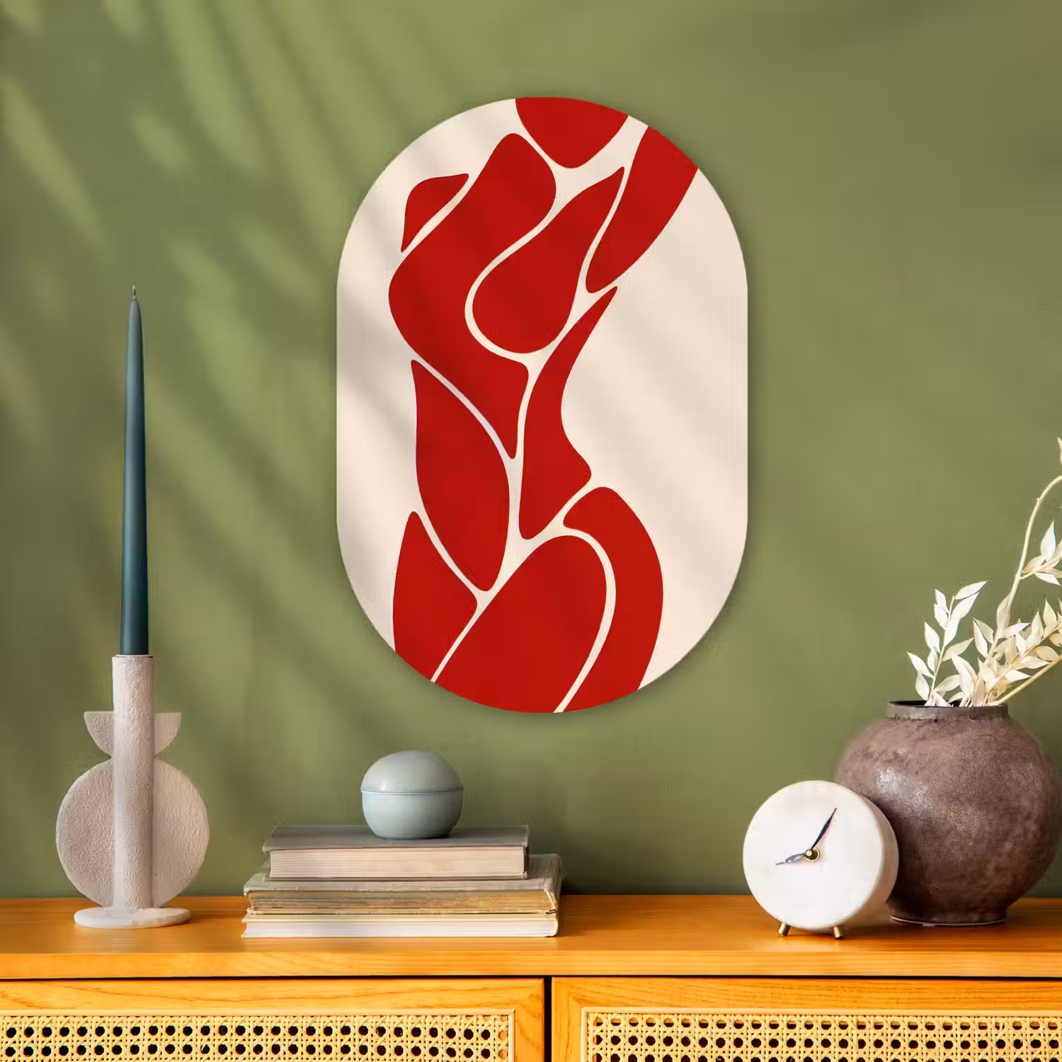 Vrouw - Figuur - Abstract - Modern - Rood Wandcirkel Ovaal Forex klein -sfeer2