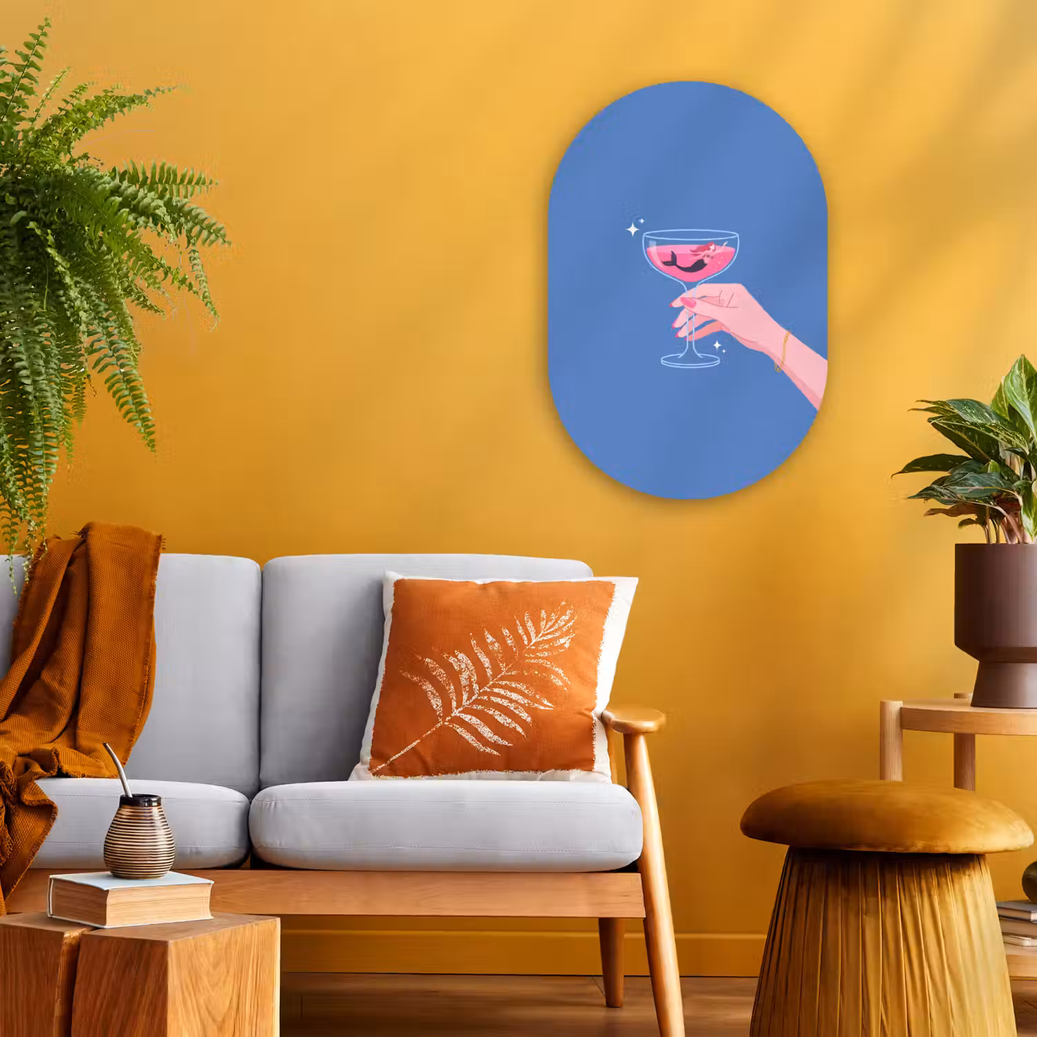 Vrouw - Glas - Abstract - Roze - Blauw Wandcirkel Ovaal Forex klein -sfeer4