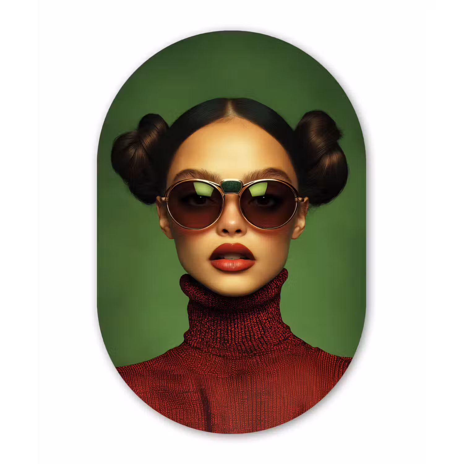 Vrouw - Groen - Bril - Aesthetic - Modern Wandcirkel Ovaal Forex klein -3d