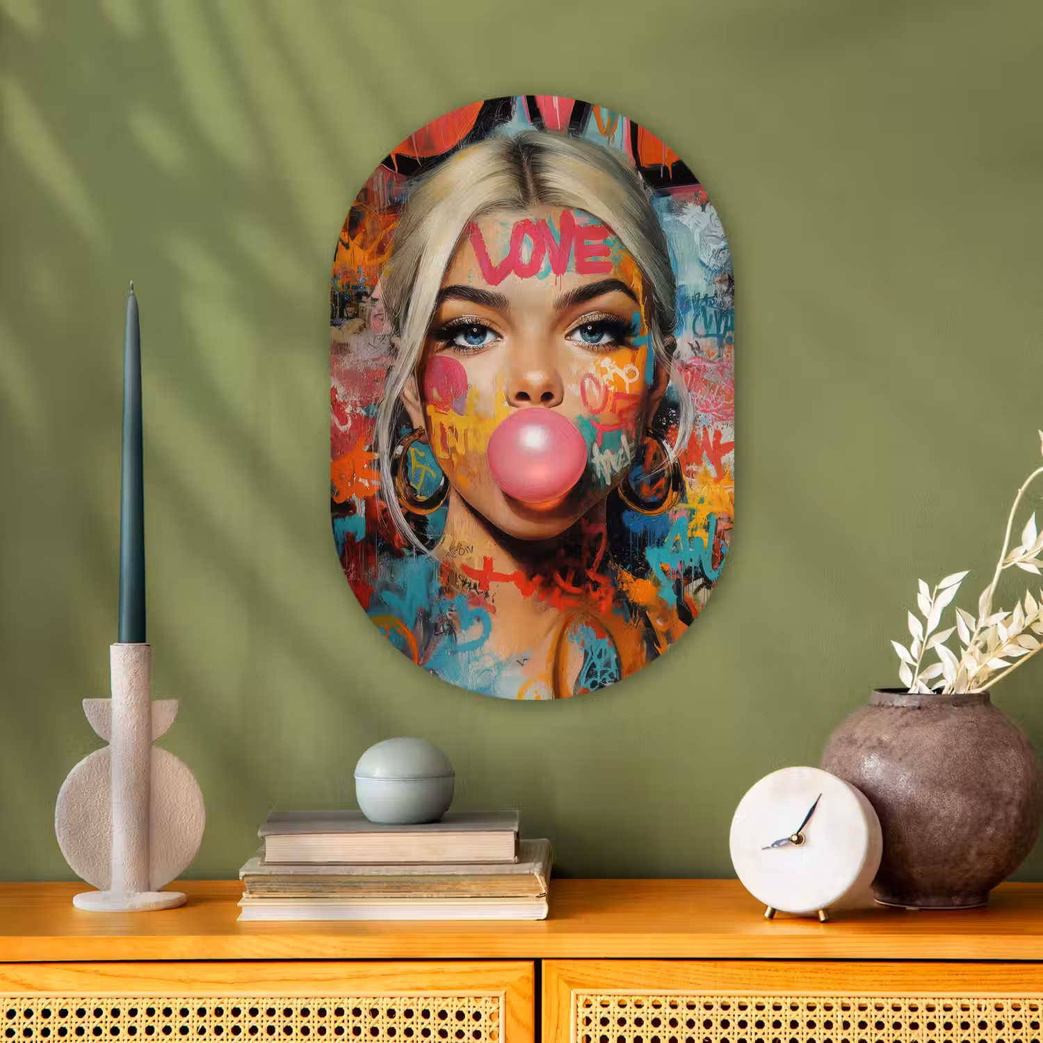 Vrouw - Kauwgom - Graffiti - Love Wandcirkel Ovaal Forex klein -sfeer2