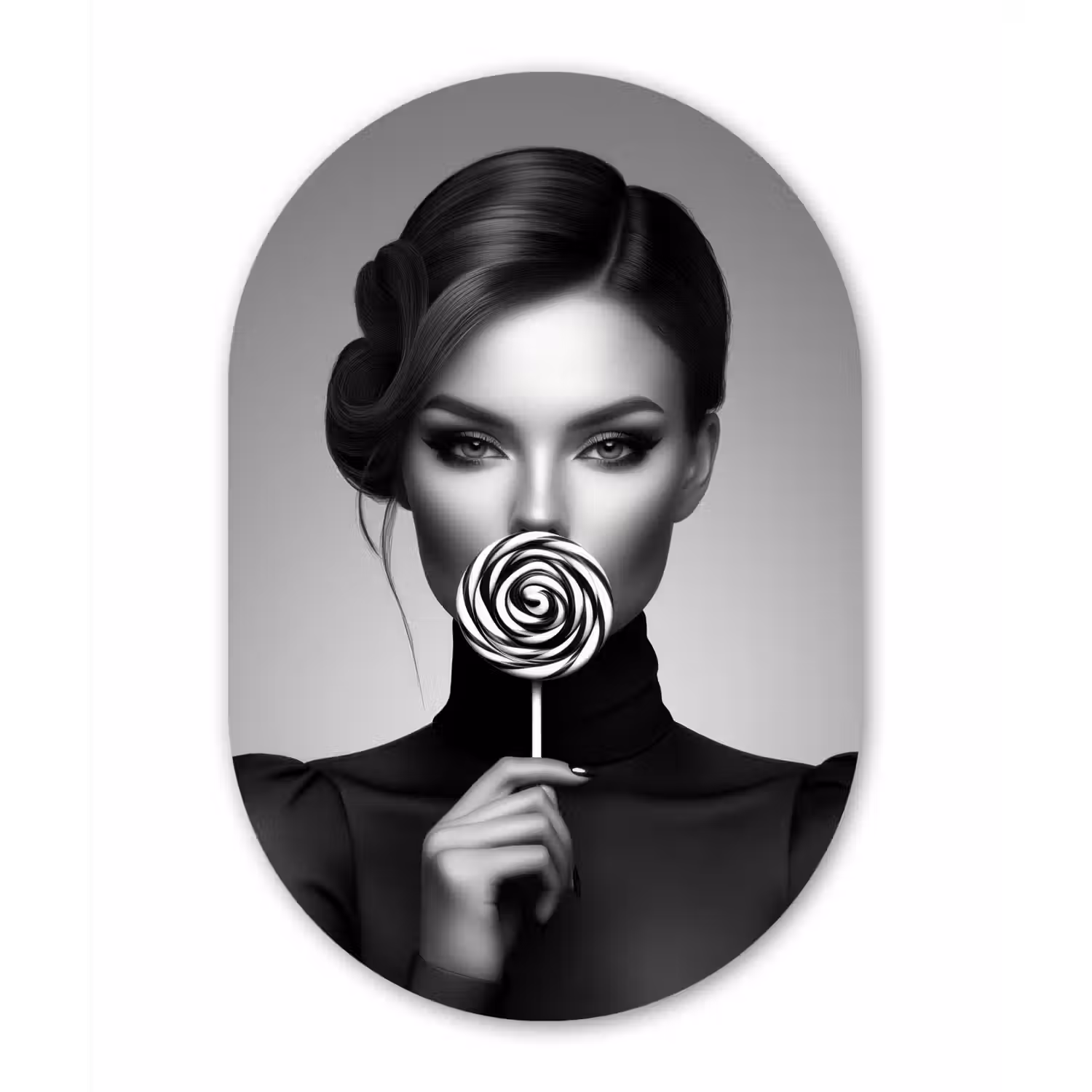 Vrouw - Lolly - Zwart Wandcirkel Ovaal Forex klein -3d