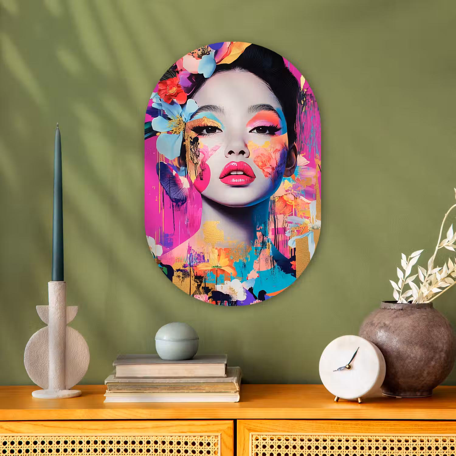 Vrouw - Portret - Abstract - Paars Wandcirkel Ovaal Forex klein -sfeer2