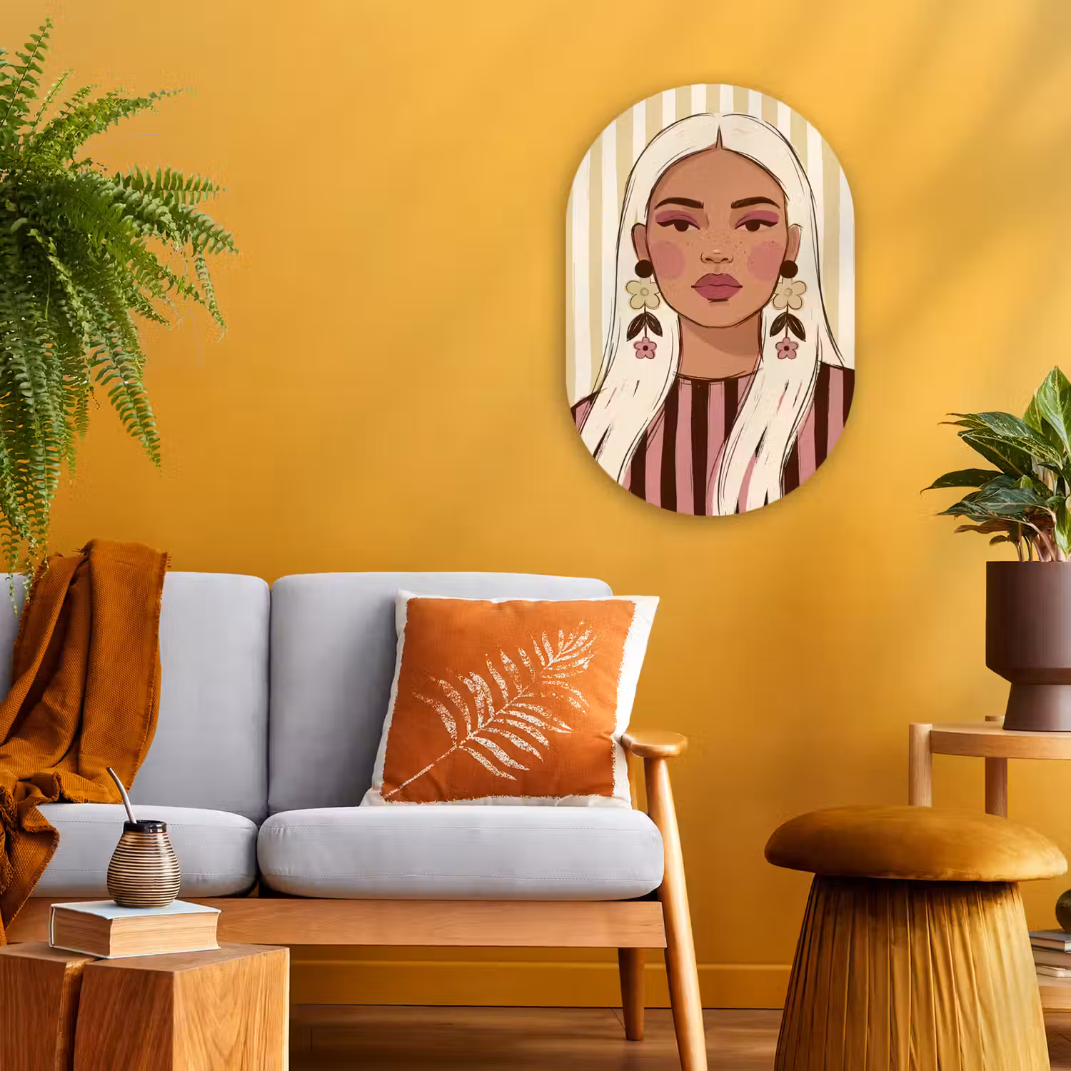 Vrouw - Portret - Illustratie - Modern - Roze Wandcirkel Ovaal Forex klein -sfeer4