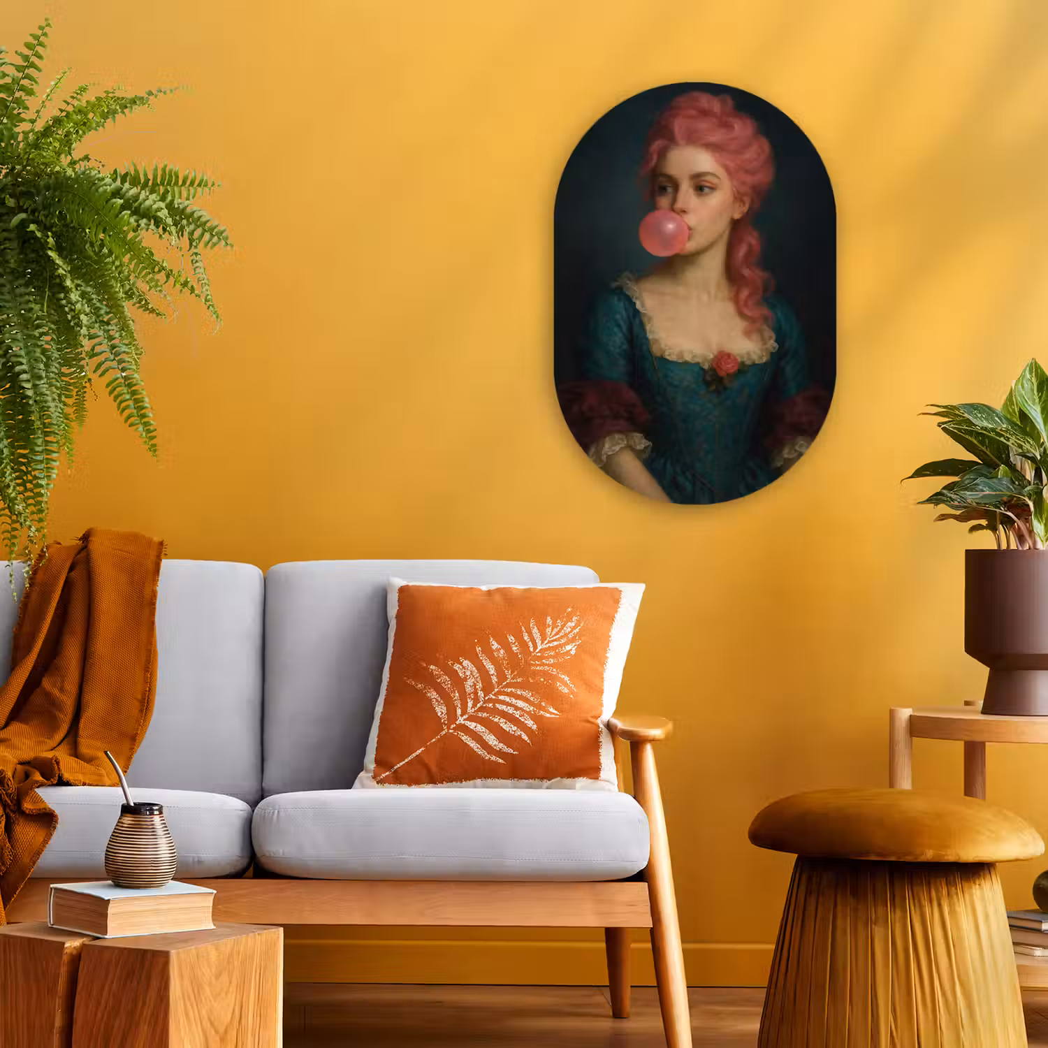 Vrouw - Portret - Kauwgombel Wandcirkel Ovaal Forex klein -sfeer4
