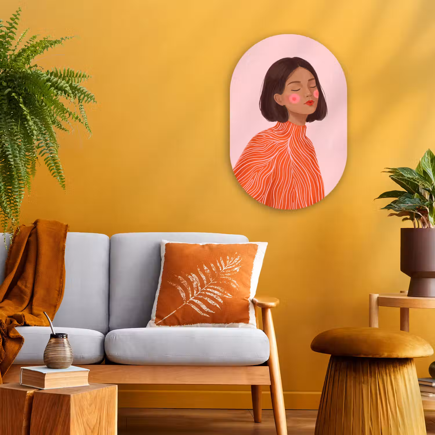 Vrouw - Portret - Modern - Kunst - Roze Wandcirkel Ovaal Forex klein -sfeer4