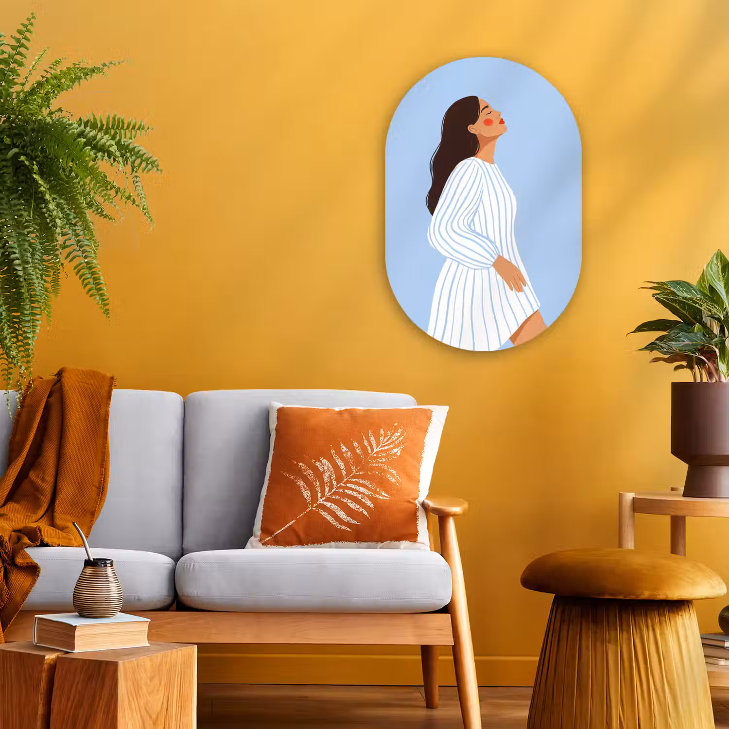 Vrouw - Profiel - Rust - Modern - Illustratie Wandcirkel Ovaal Forex klein -sfeer4