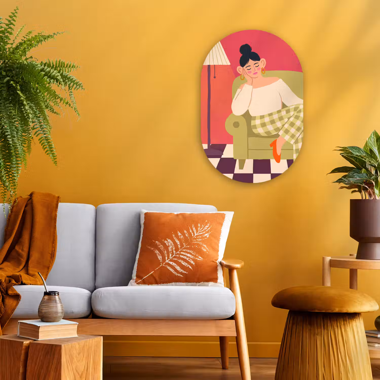 Vrouw - Rust - Interieur - Modern - Kunst Wandcirkel Ovaal Forex klein -sfeer4
