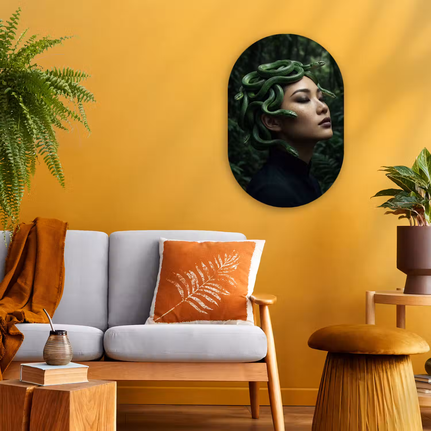 Vrouw - Slang - Natuur - Mystiek - Groen Wandcirkel Ovaal Forex klein -sfeer4