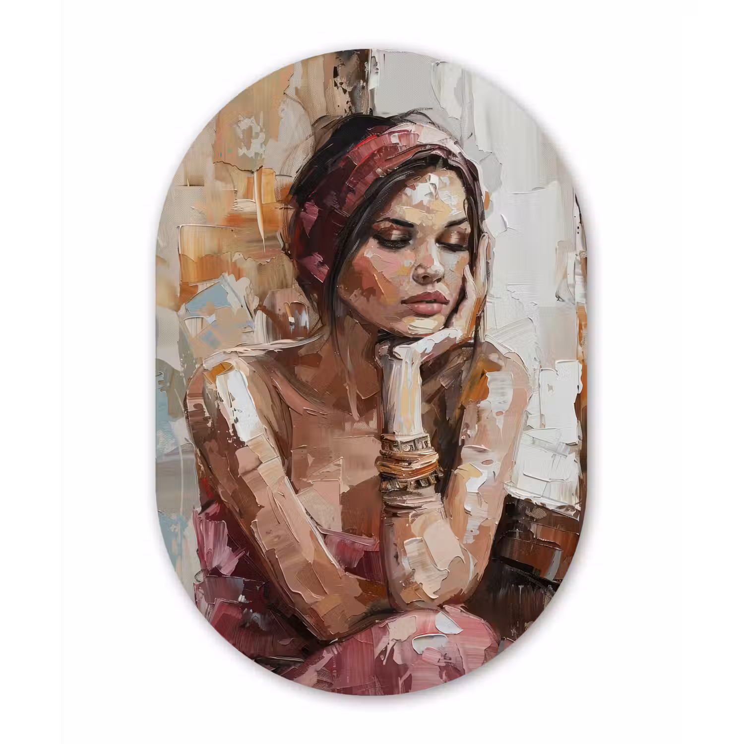 Vrouw - Verflook - Portret - Modern Wandcirkel Ovaal Forex klein -3d