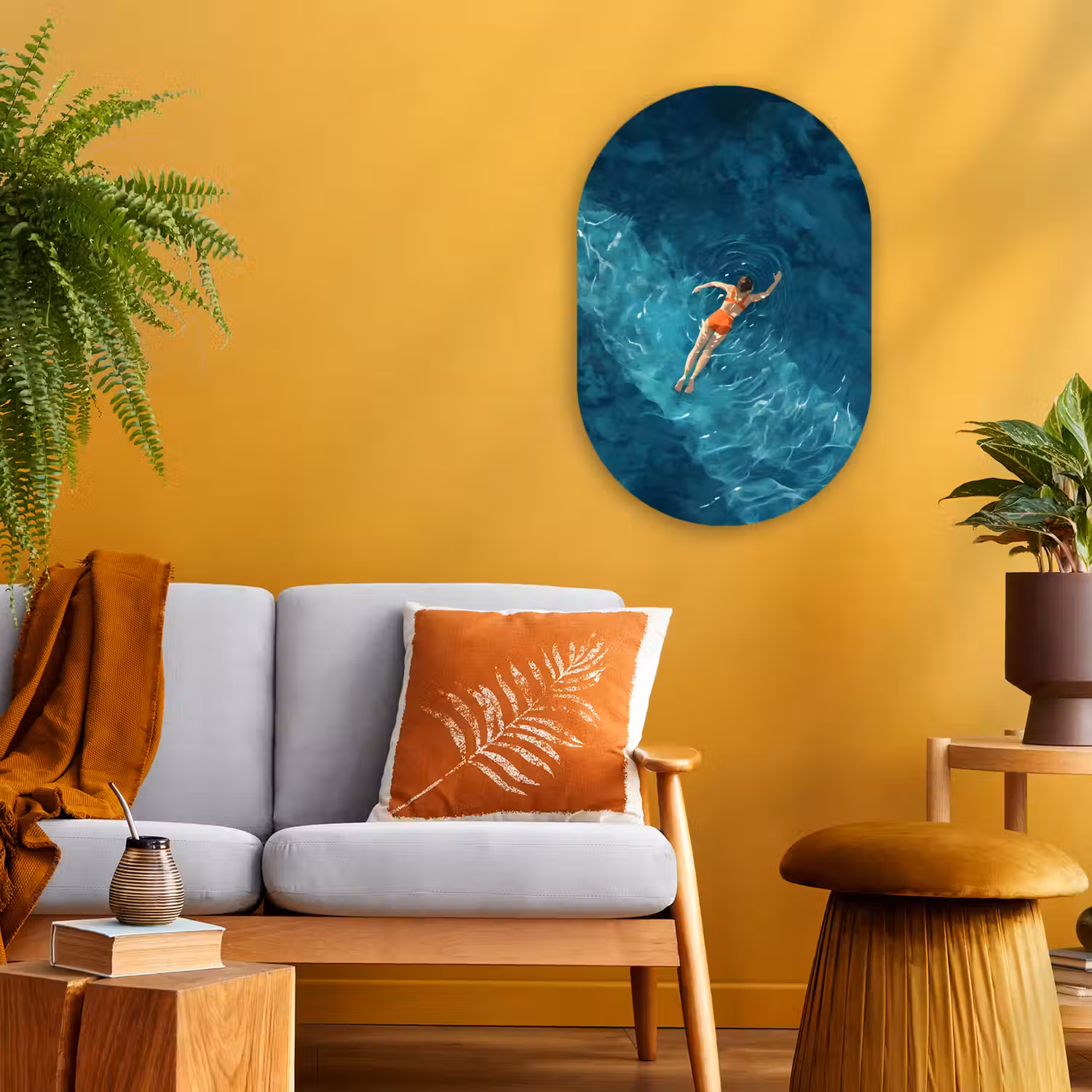Vrouw - Water - Bikini - Oranje Wandcirkel Ovaal Forex klein -sfeer4