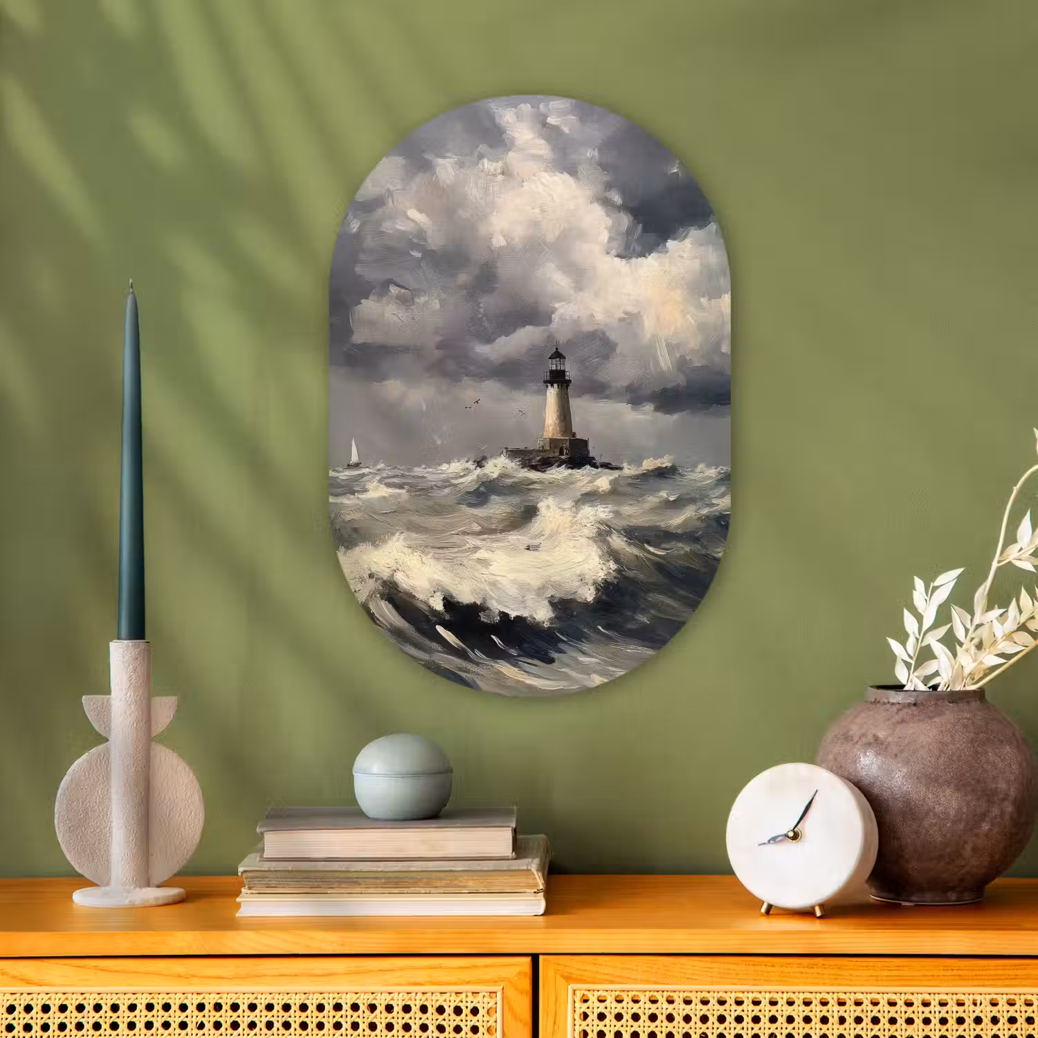 Vuurtoren - Golven - Storm Wandcirkel Ovaal Forex klein -sfeer2